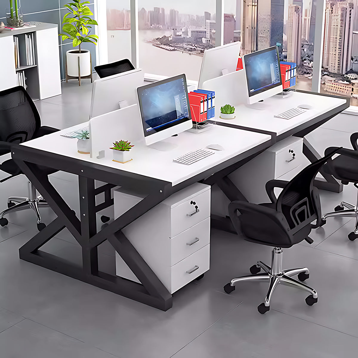 Simple Modern Finance Staff Desk and Chair Set, Black and White