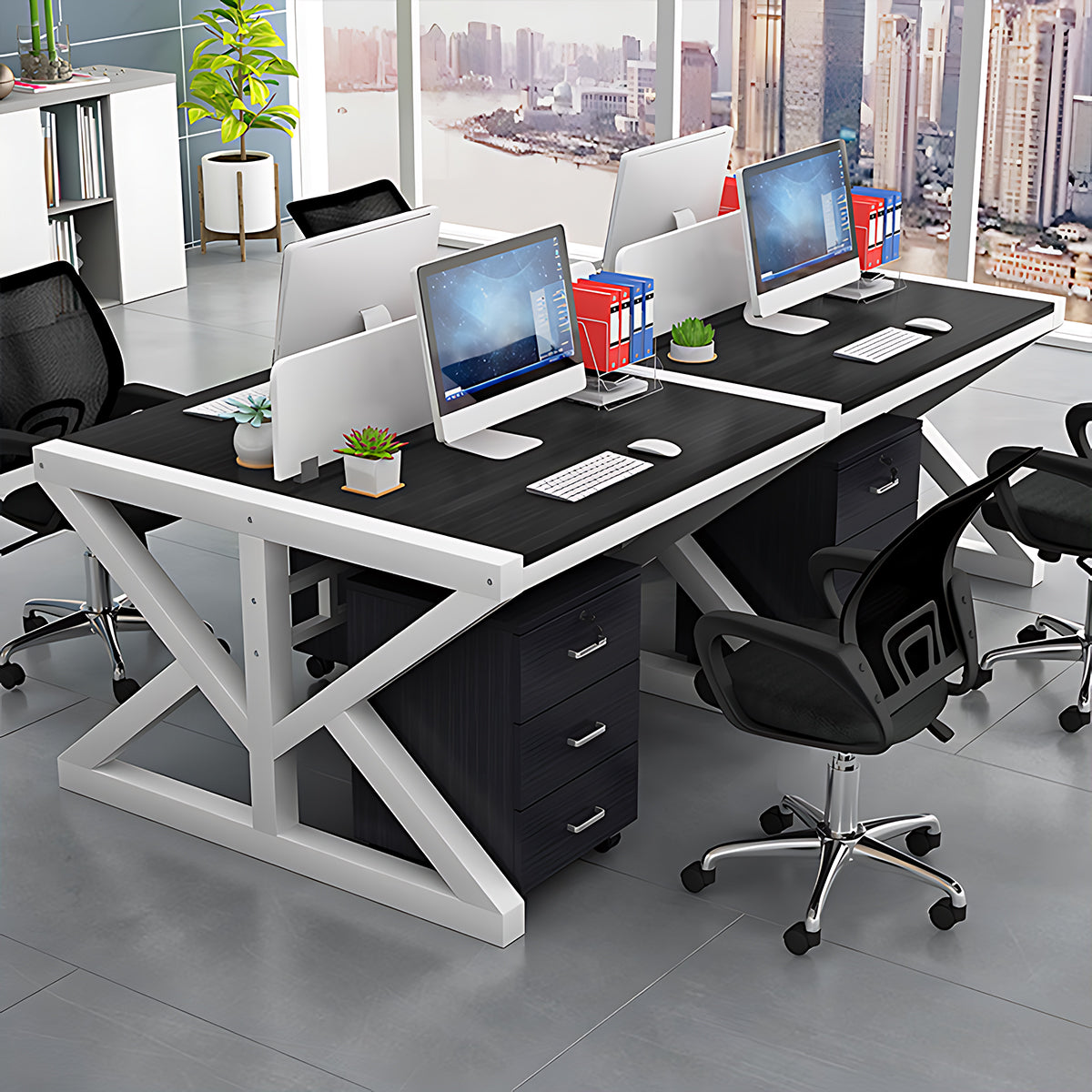 Simple Modern Finance Staff Desk and Chair Set, Black and White