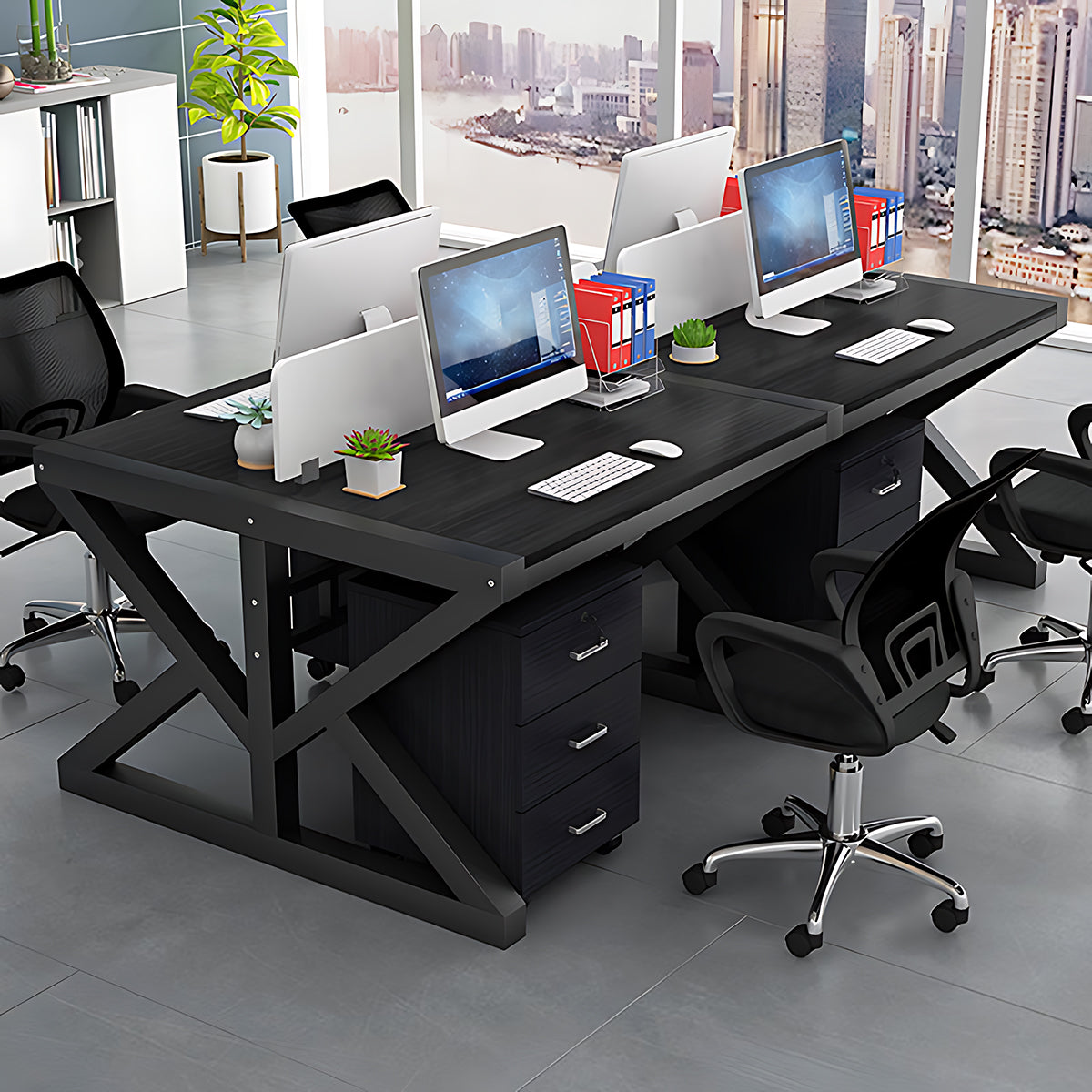 Simple Modern Finance Staff Desk and Chair Set, Black and White