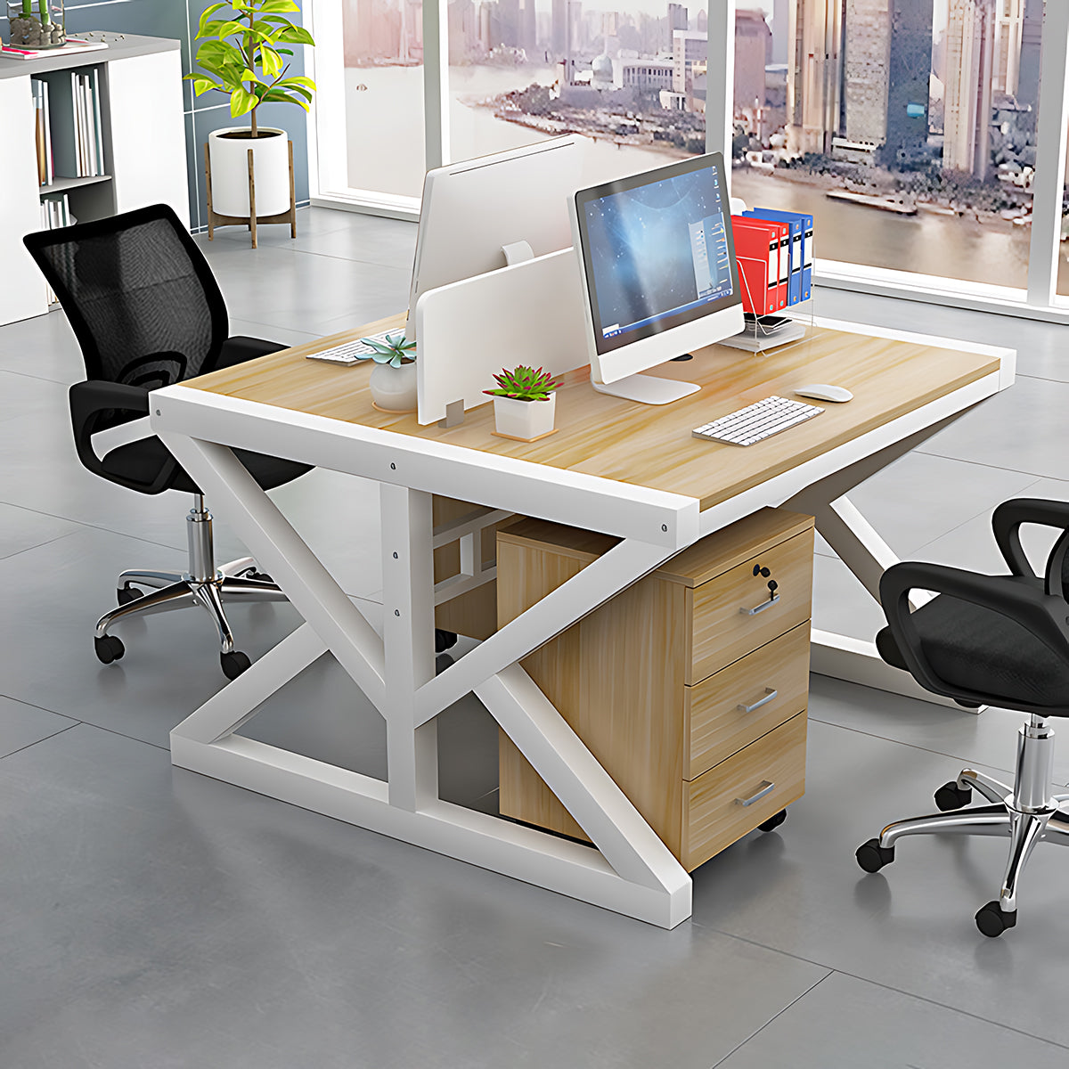 Simple Modern Finance Staff Desk and Chair Set, Black and White