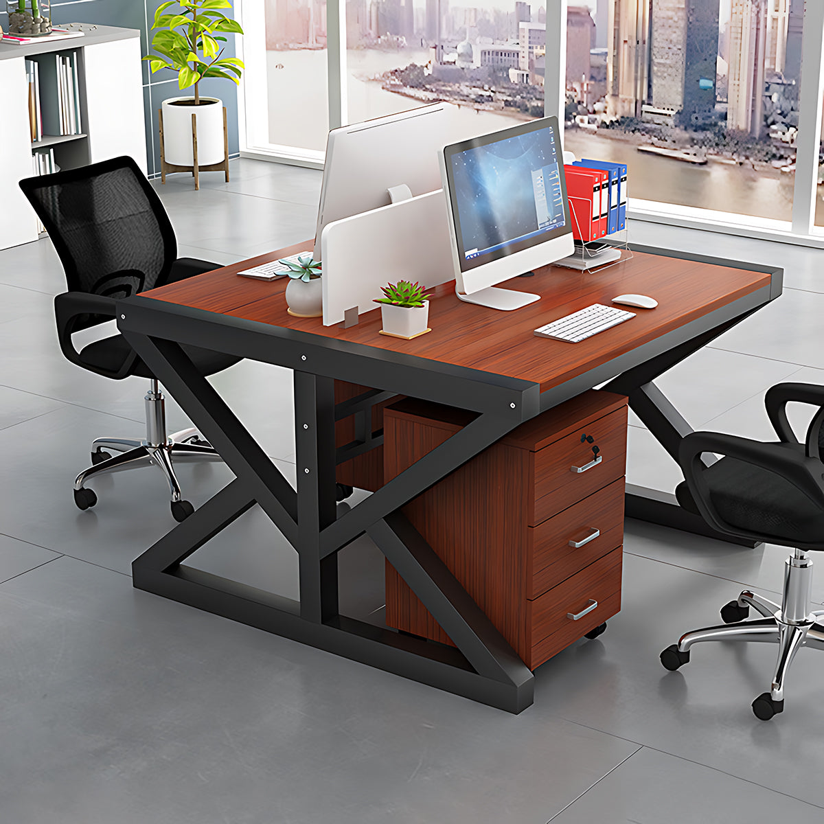 Simple Modern Finance Staff Desk and Chair Set, Black and White