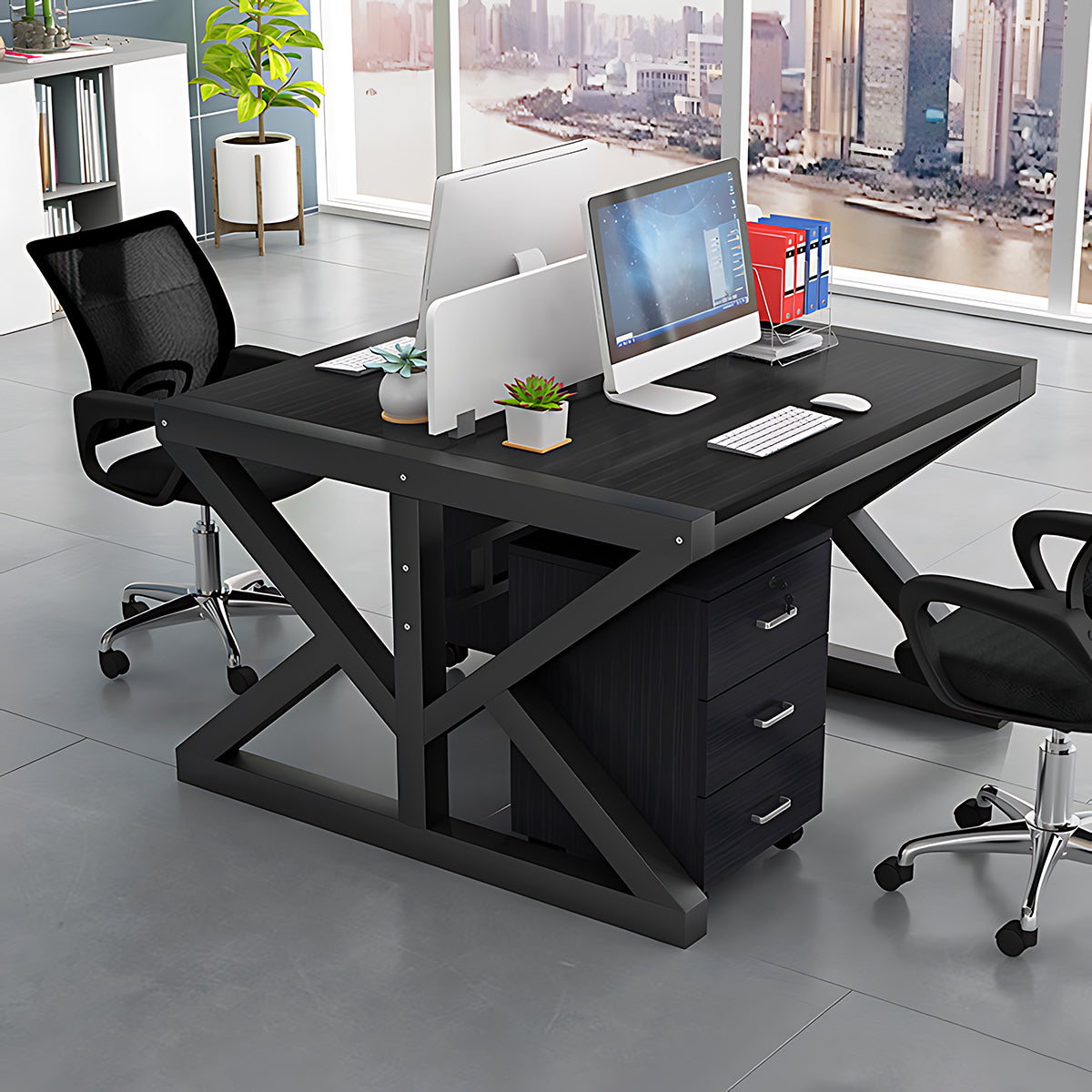 Simple Modern Finance Staff Desk and Chair Set, Black and White