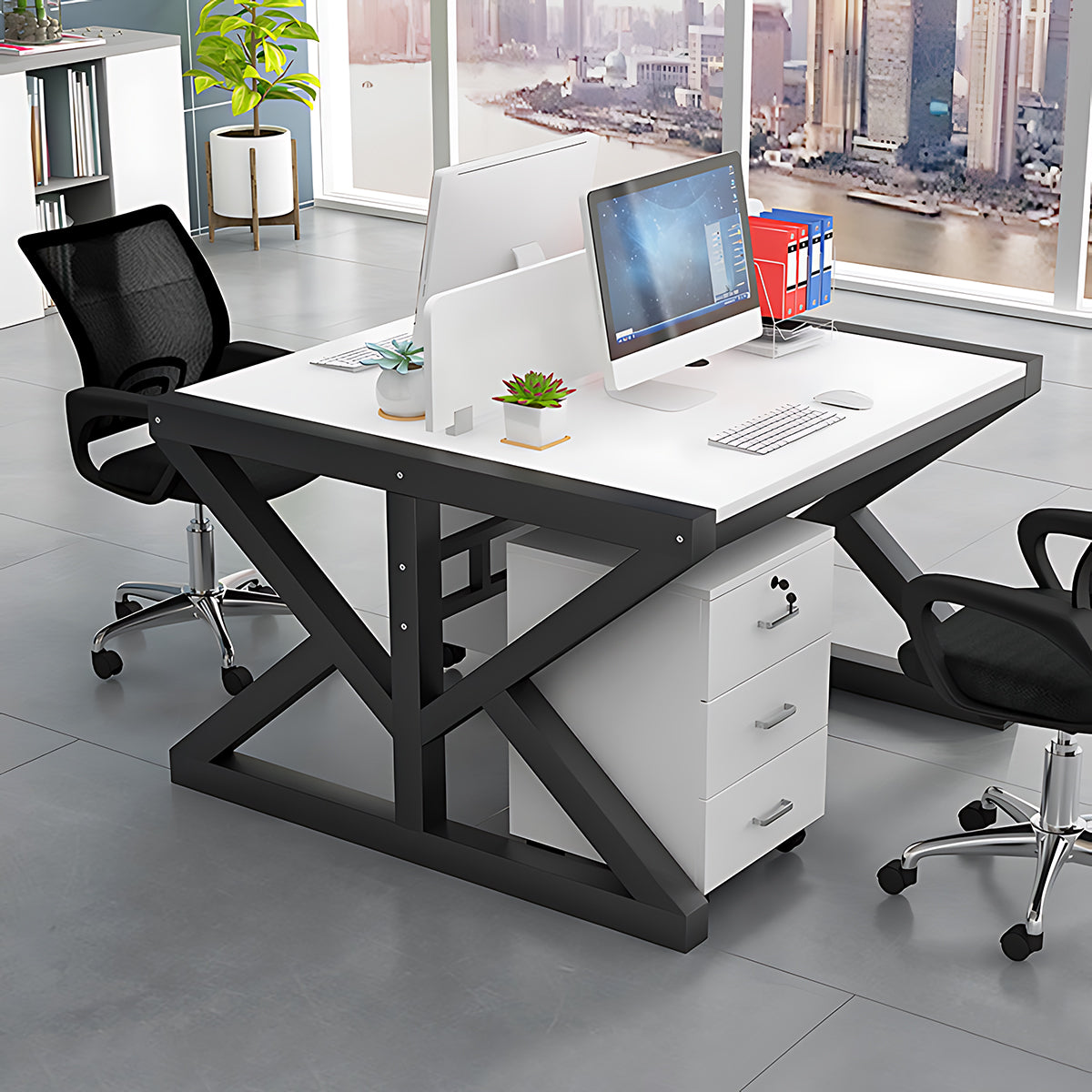 Simple Modern Finance Staff Desk and Chair Set, Black and White