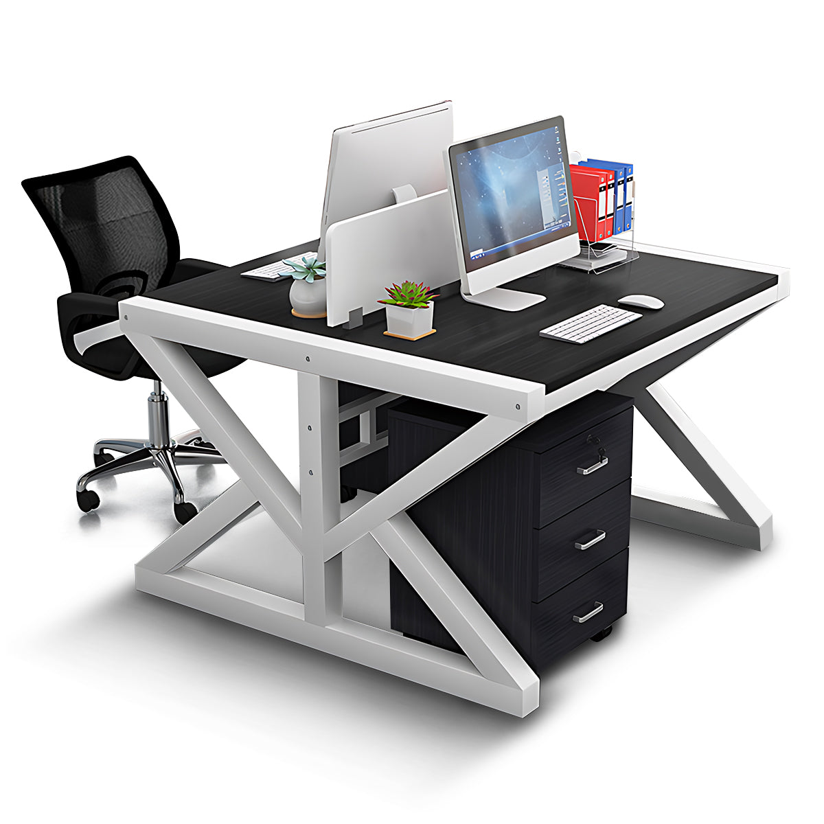 Simple Modern Finance Staff Desk and Chair Set, Black and White