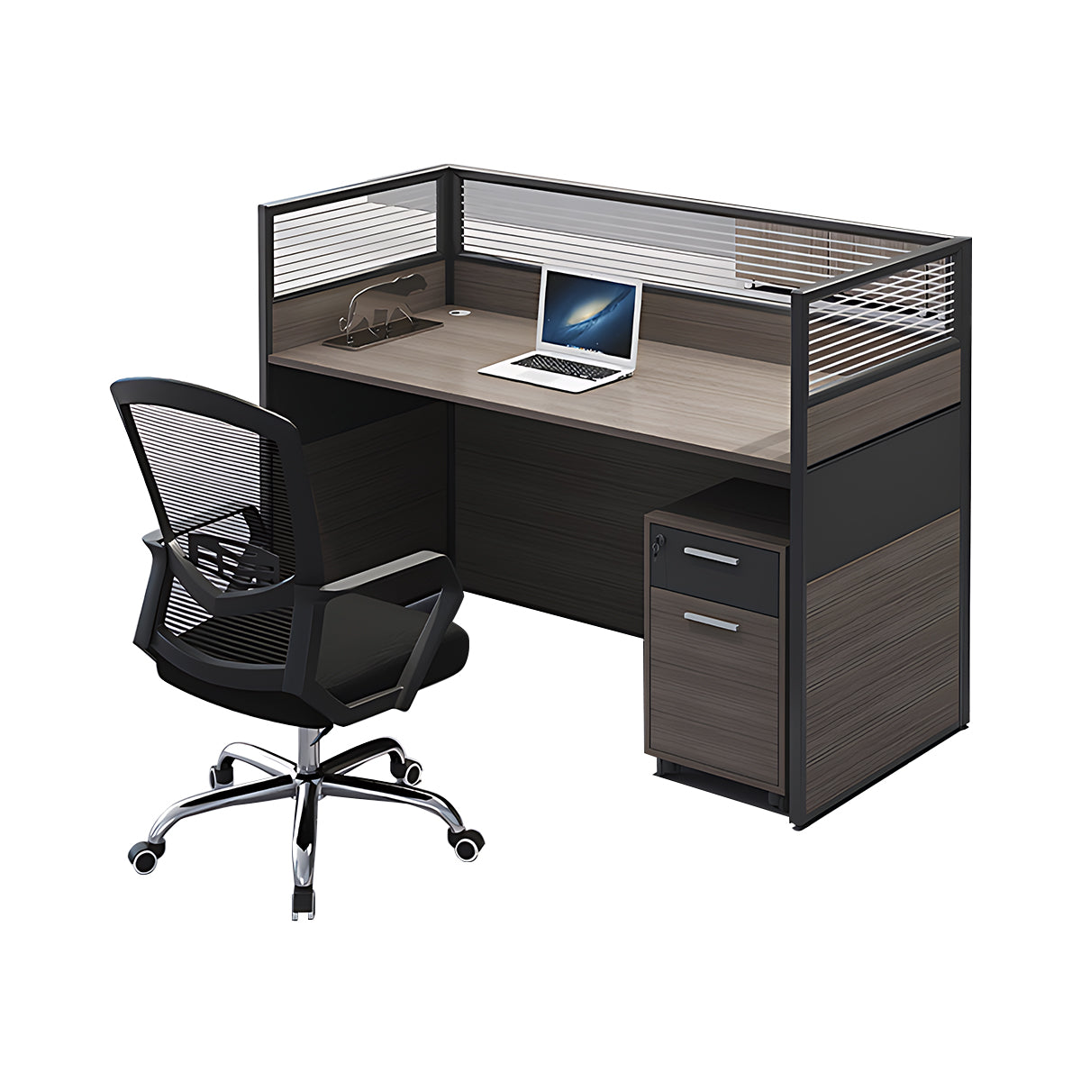 Minimalist Office Desk with Screen Partition, Four Seater