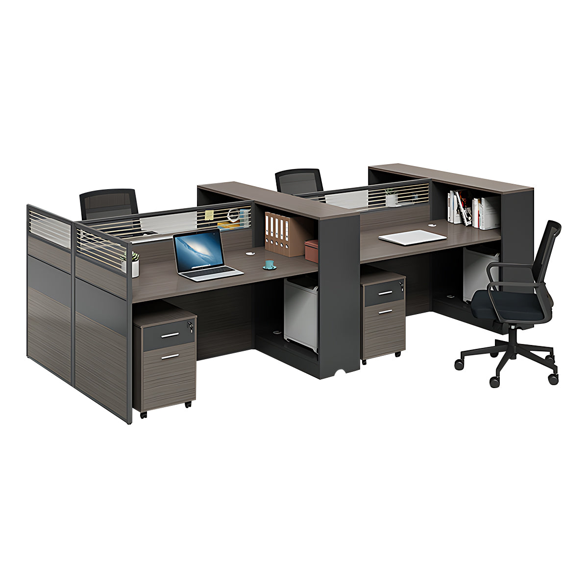 Minimalist Office Desk with Screen Partition, Four Seater