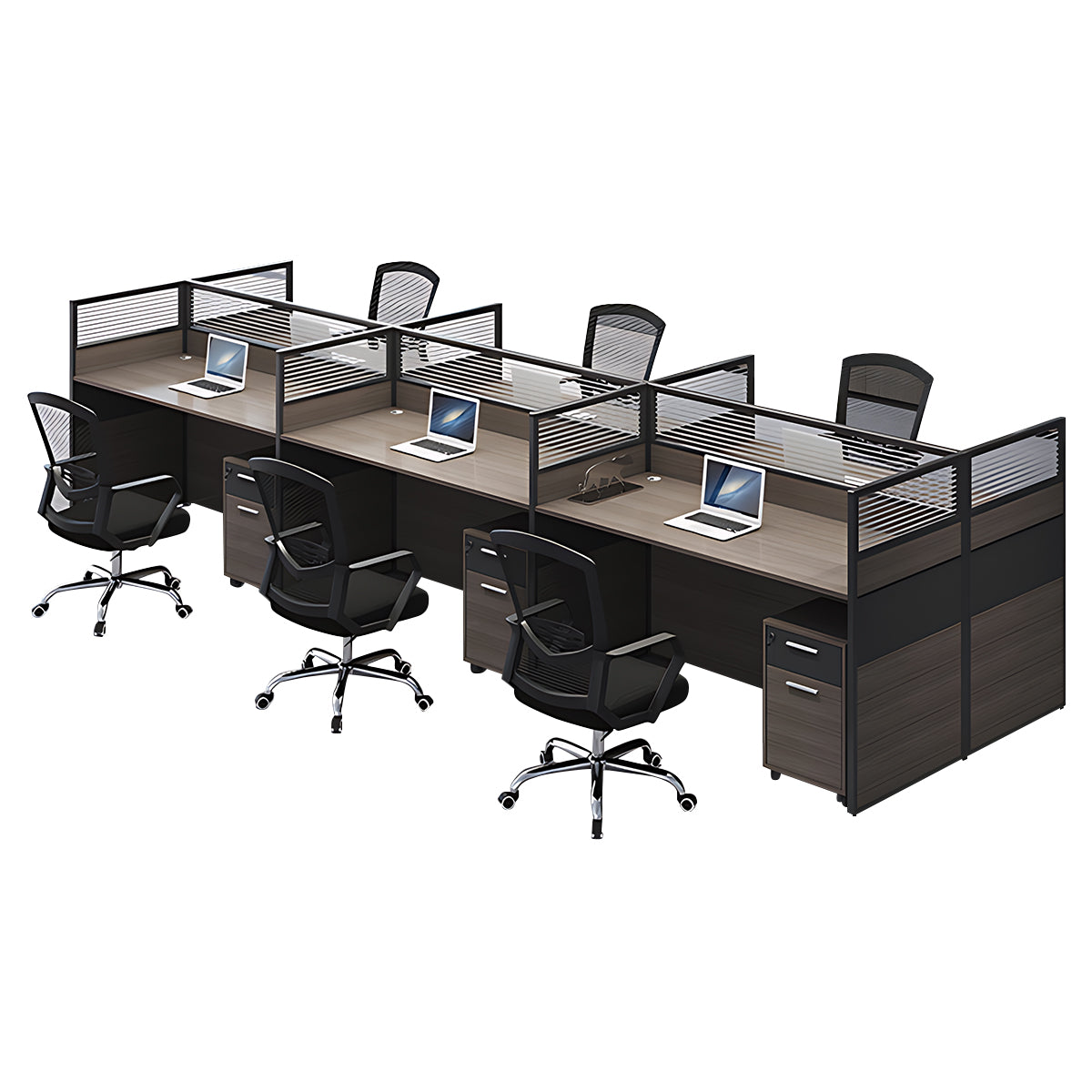 Minimalist Office Desk with Screen Partition, Four Seater