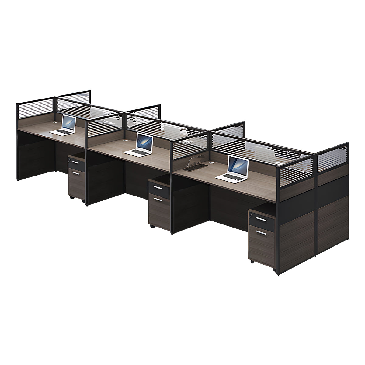 Minimalist Office Desk with Screen Partition, Four Seater