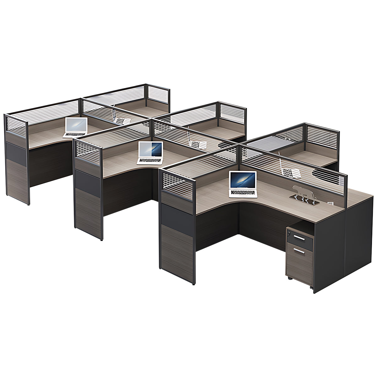 Minimalist Office Desk with Screen Partition, Four Seater