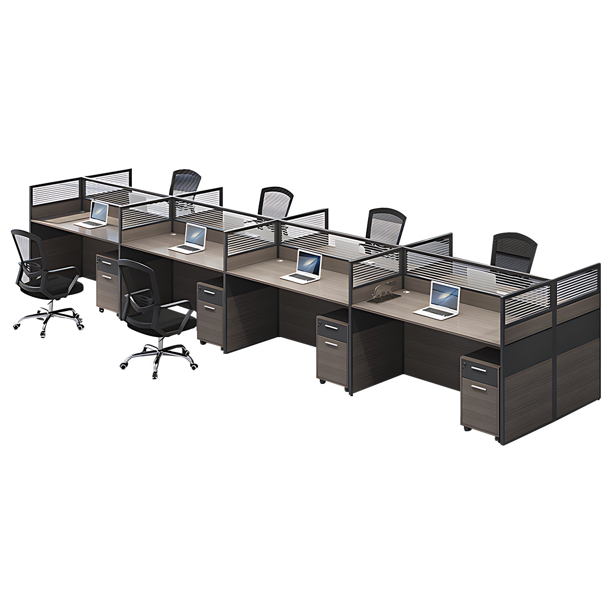 Minimalist Office Desk with Screen Partition, Four Seater