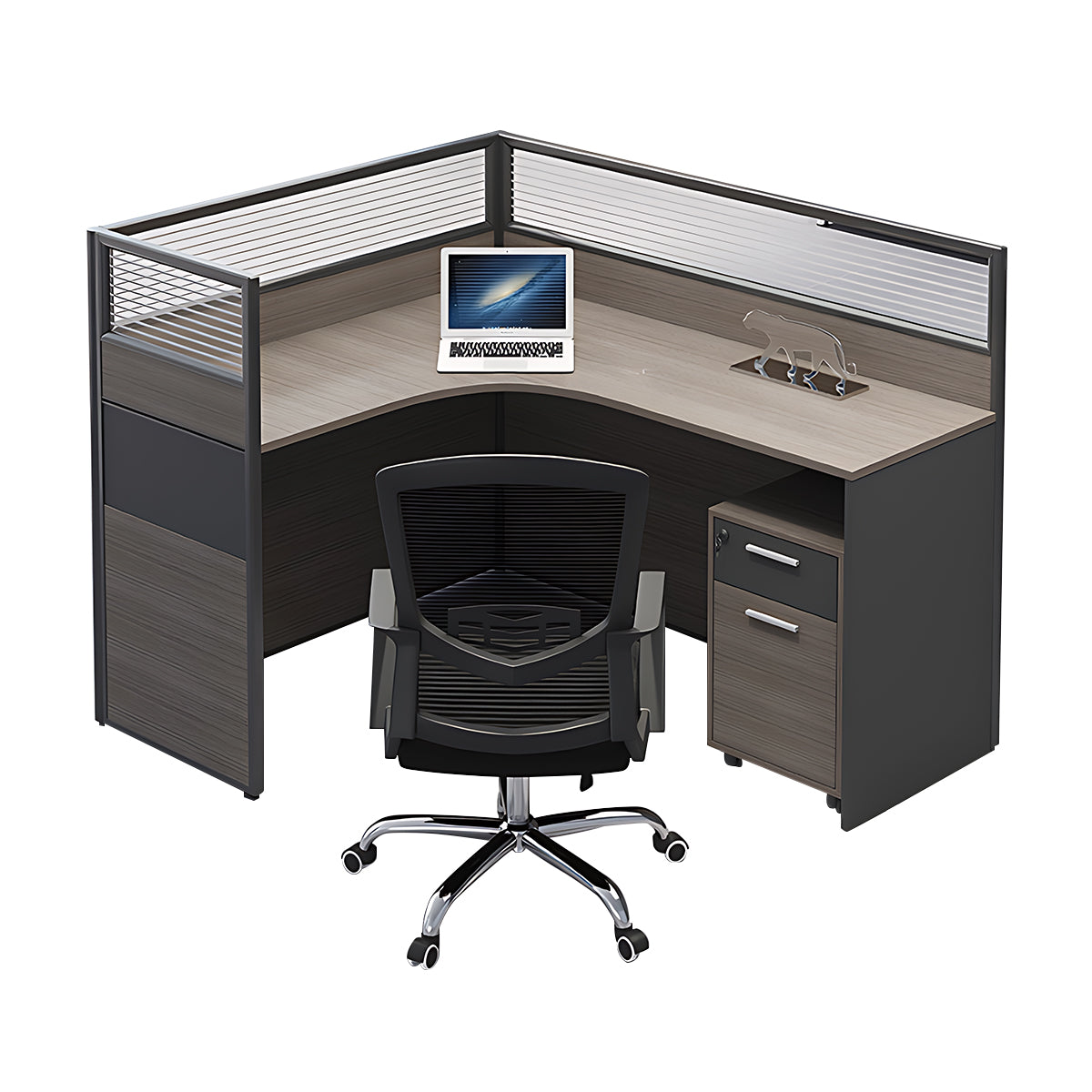 Minimalist Office Desk with Screen Partition, Four Seater