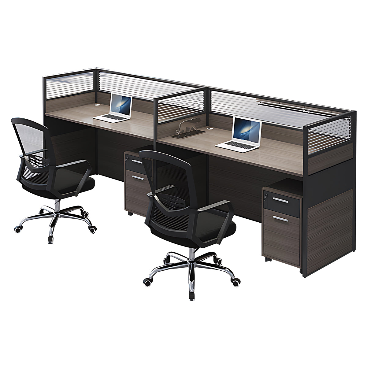 Minimalist Office Desk with Screen Partition, Four Seater