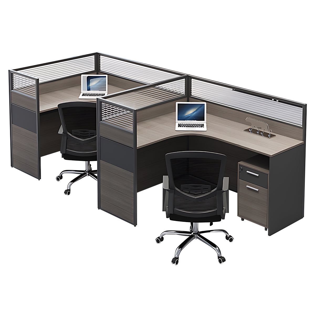 Minimalist Office Desk with Screen Partition, Four Seater