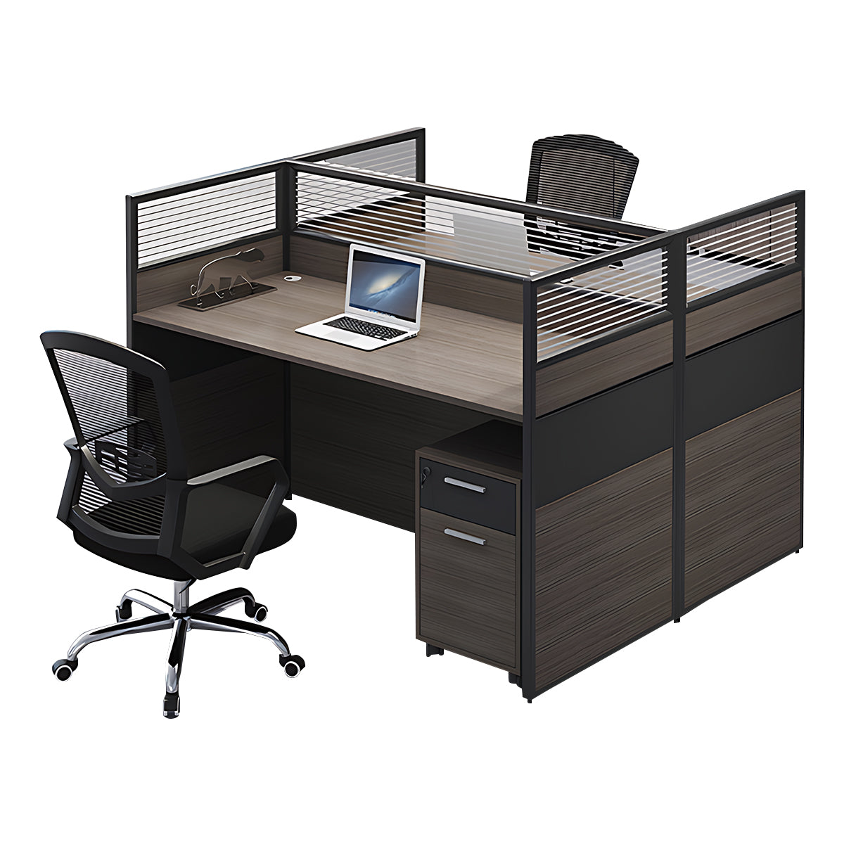 Minimalist Office Desk with Screen Partition, Four Seater