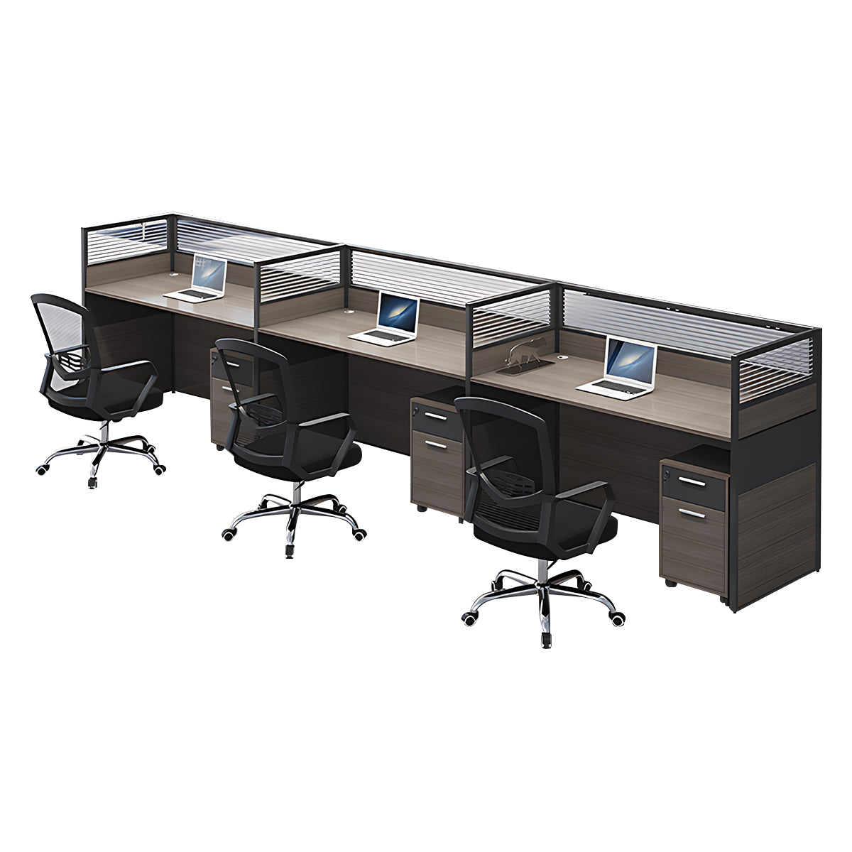 Minimalist Office Desk with Screen Partition, Four Seater