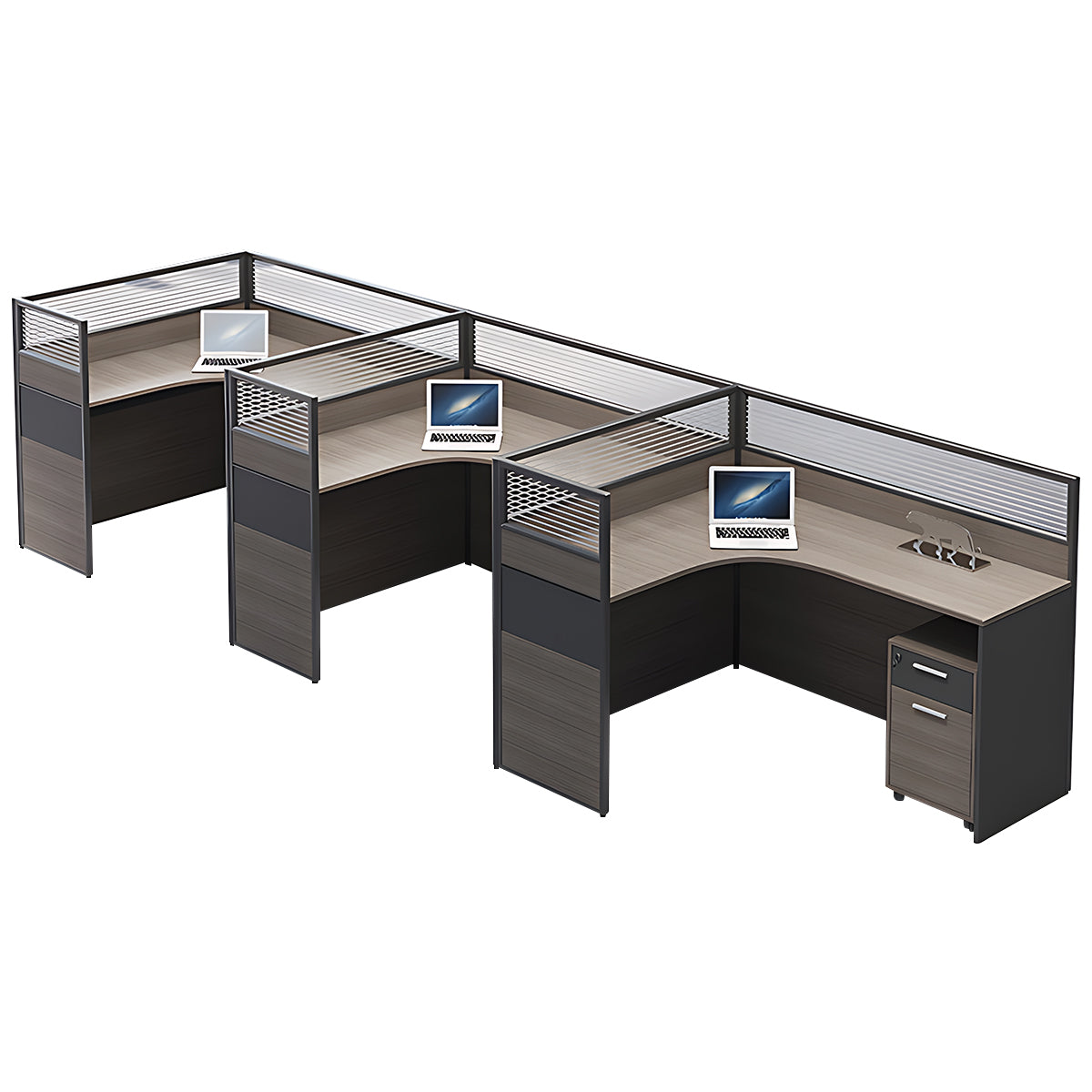 Minimalist Office Desk with Screen Partition, Four Seater