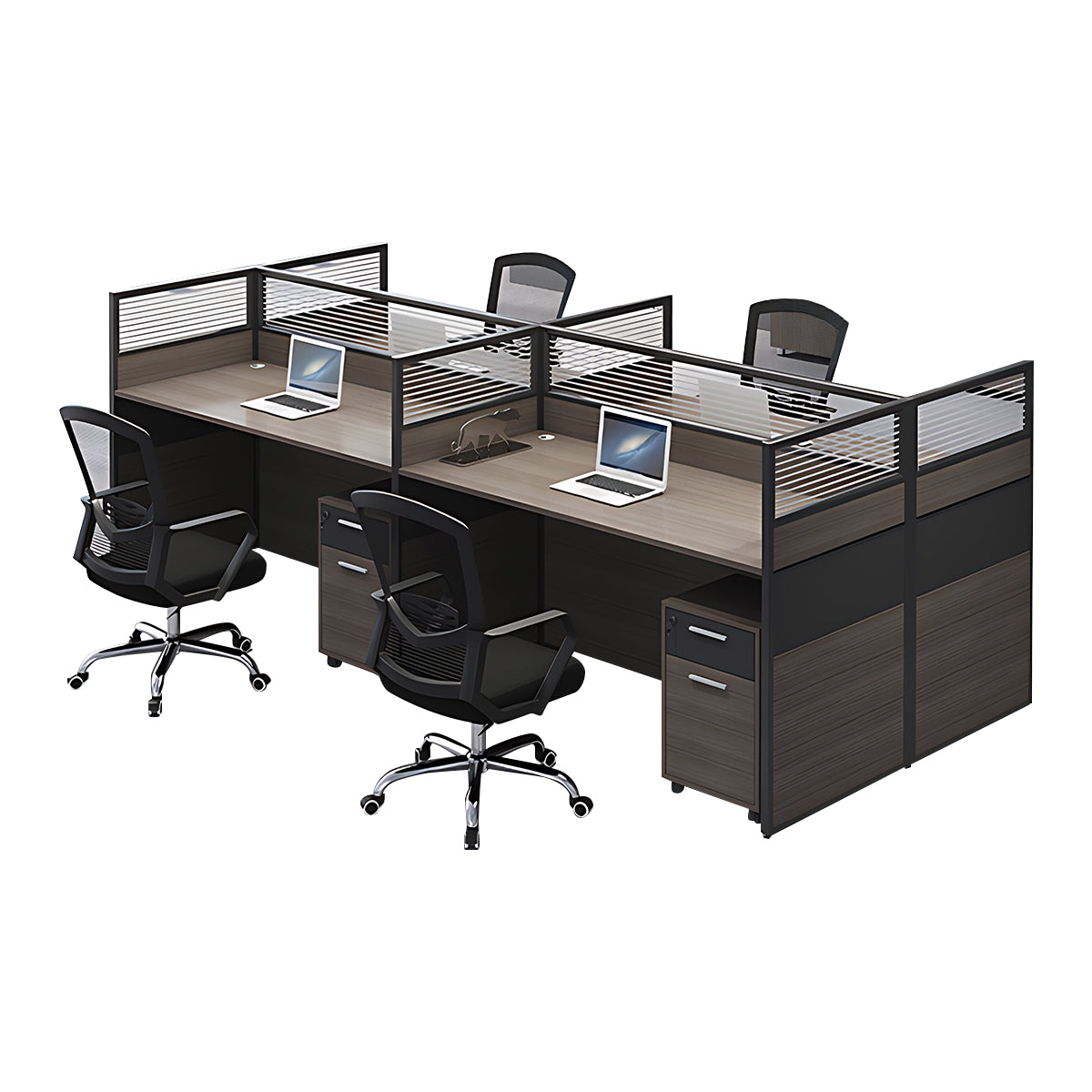 Minimalist Office Desk with Screen Partition, Four Seater