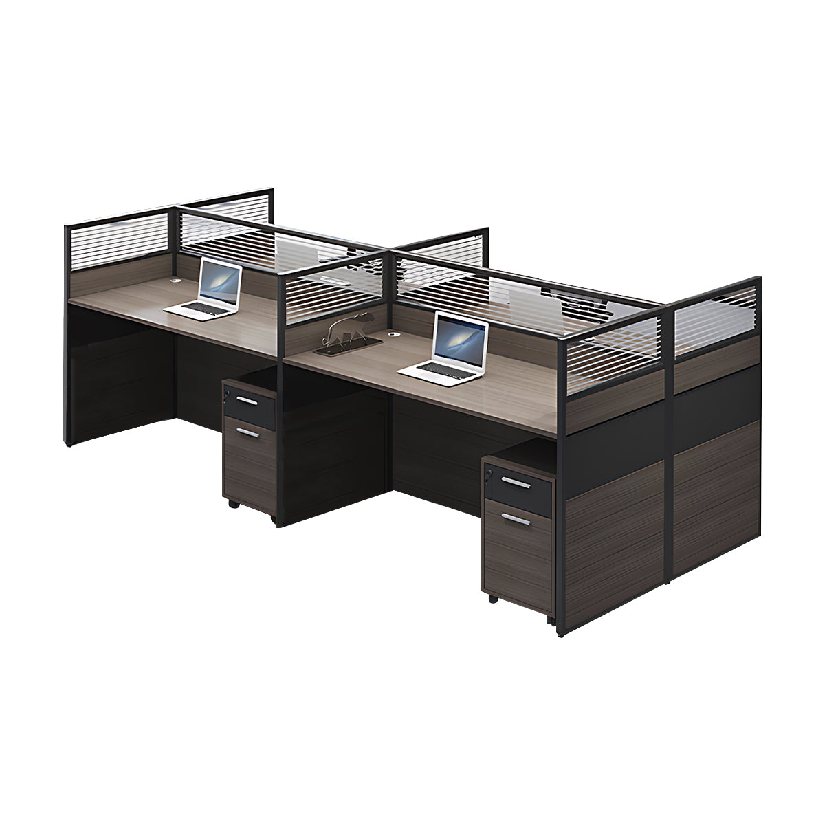 Minimalist Office Desk with Screen Partition, Four Seater