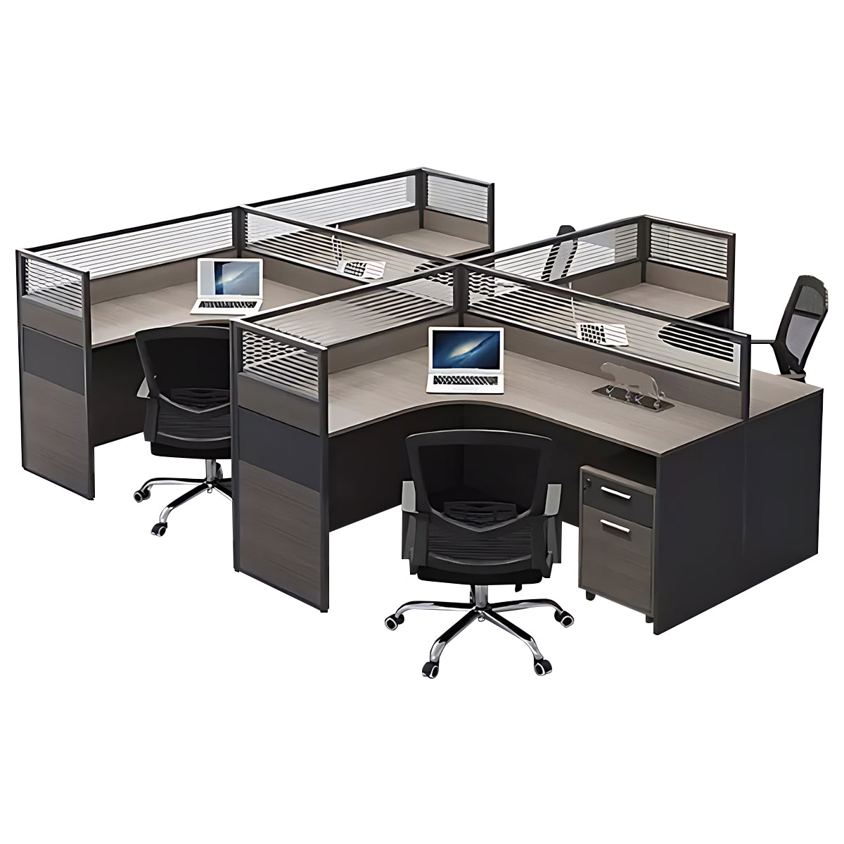 Minimalist Office Desk with Screen Partition, Four Seater