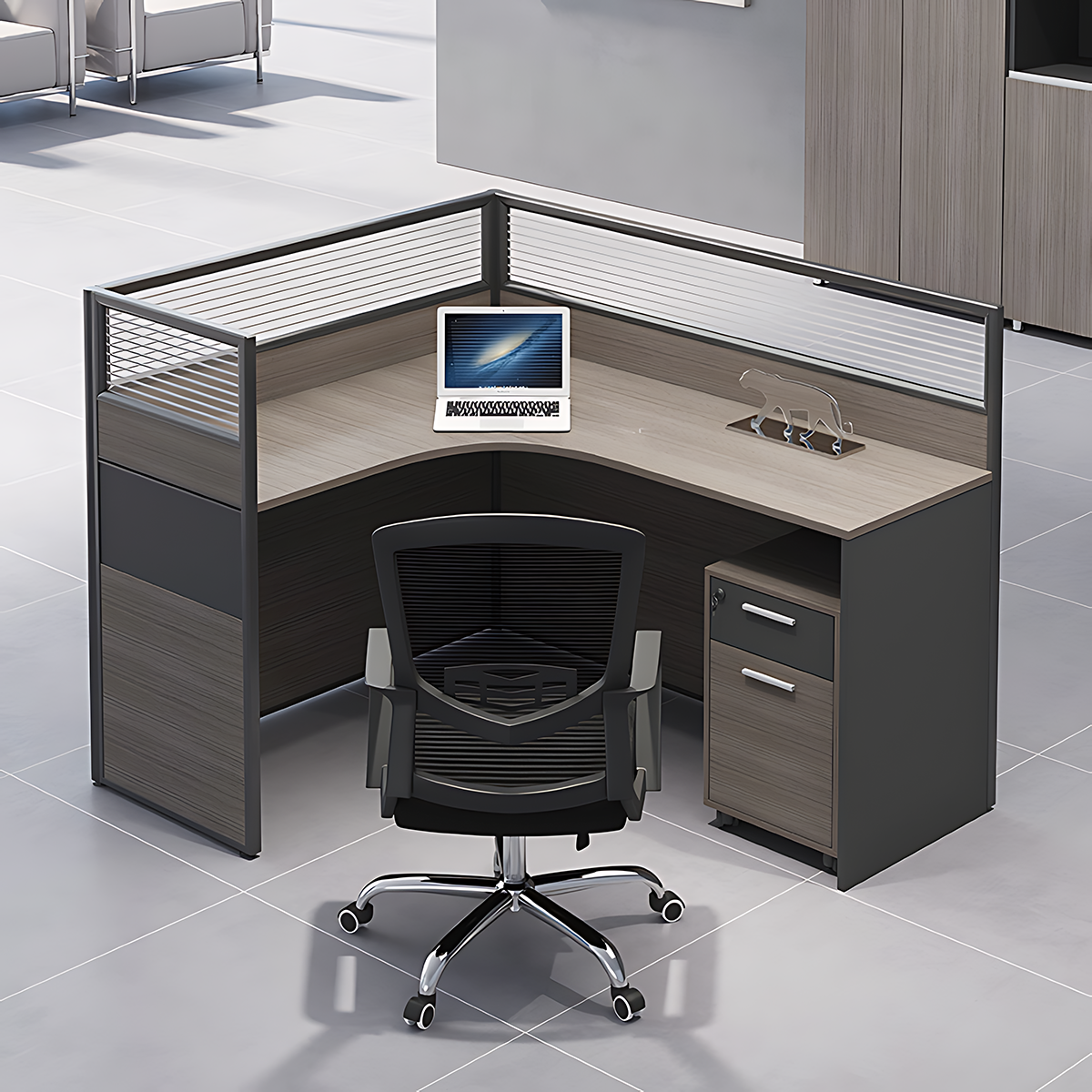 Minimalist Office Desk with Screen Partition, Four Seater