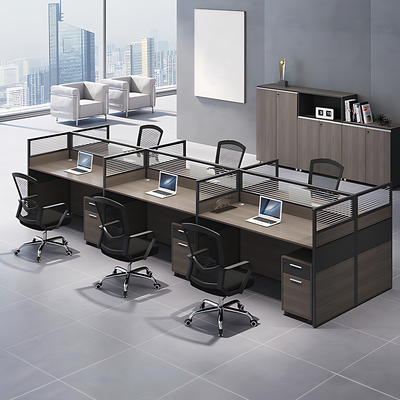 Minimalist Office Desk with Screen Partition, Four Seater