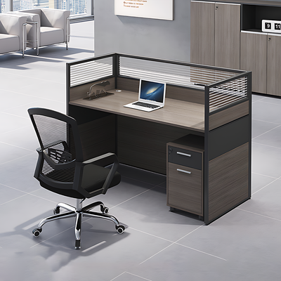 Minimalist Office Desk with Screen Partition, Four Seater