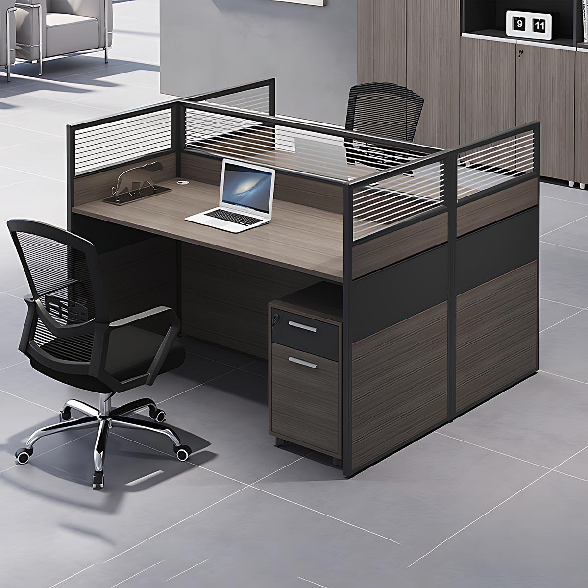 Minimalist Office Desk with Screen Partition, Four Seater