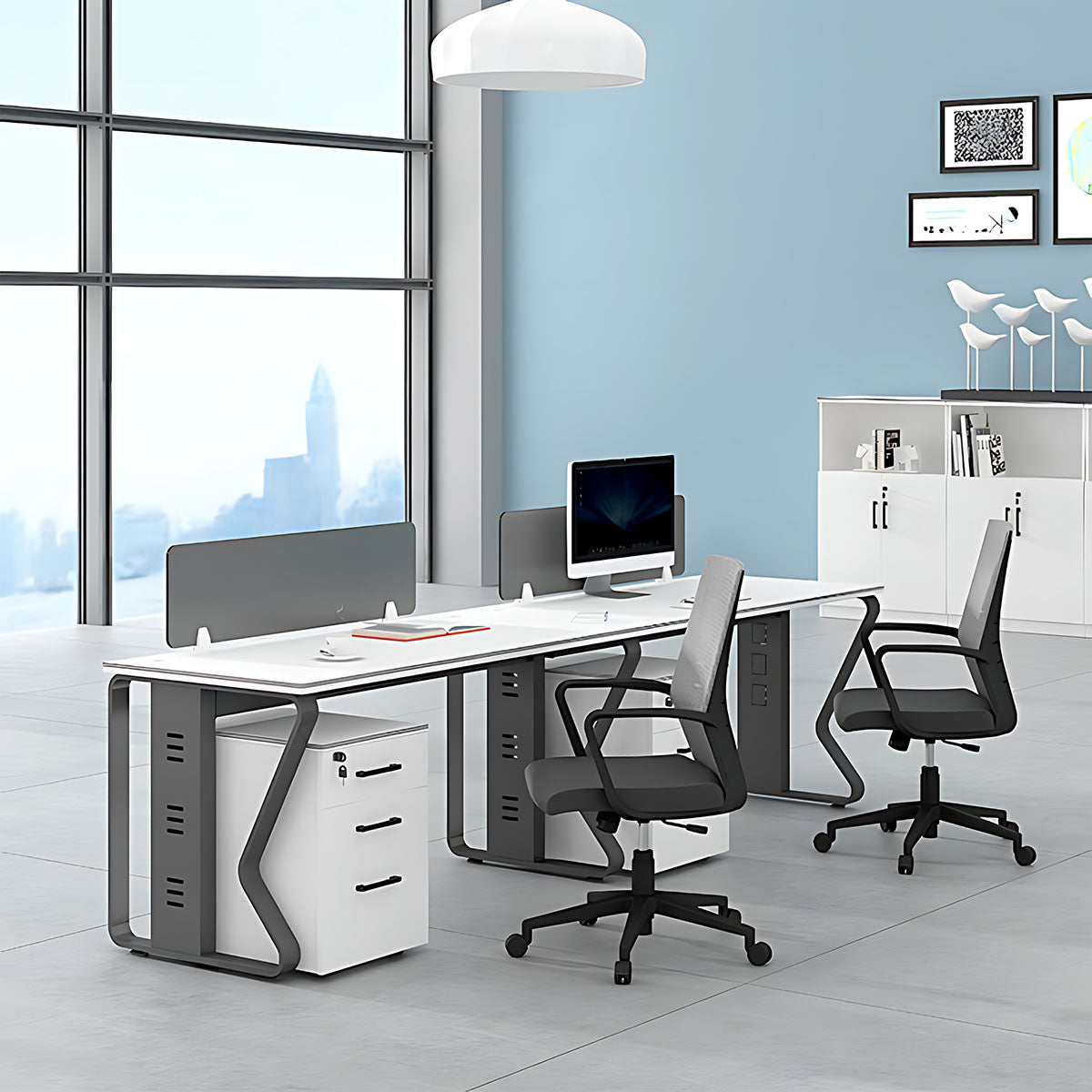 Simple Modern Office Computer Desk with Foot Pad, Butterfly Legs with Screen Partition