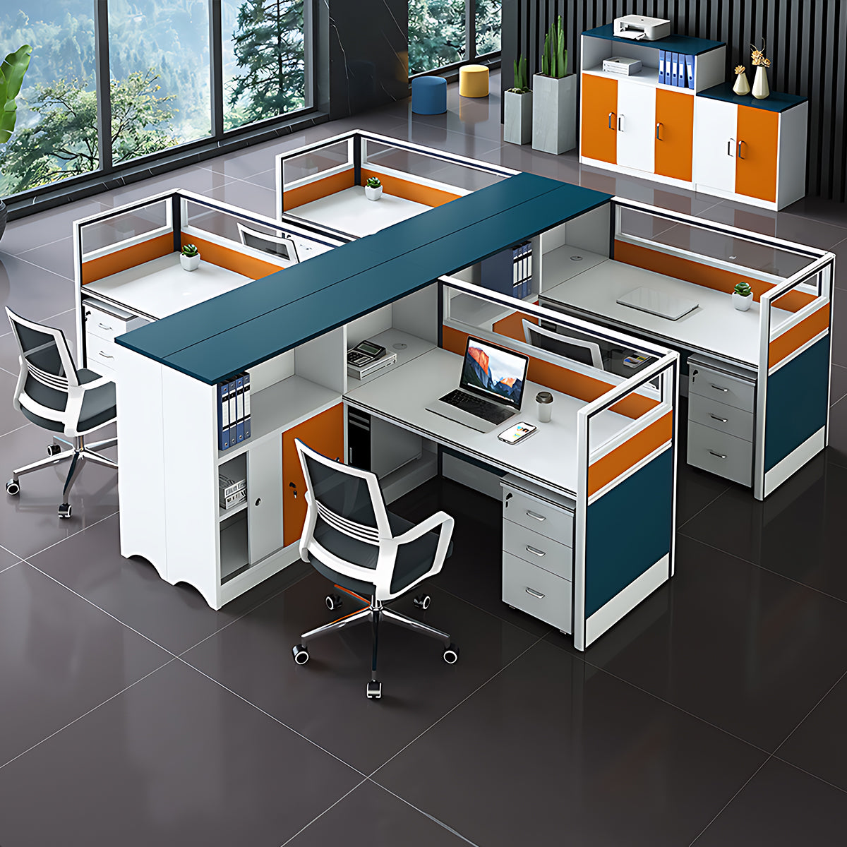 Modern Finance Office Computer Desk and Chair Set with Screen Partition