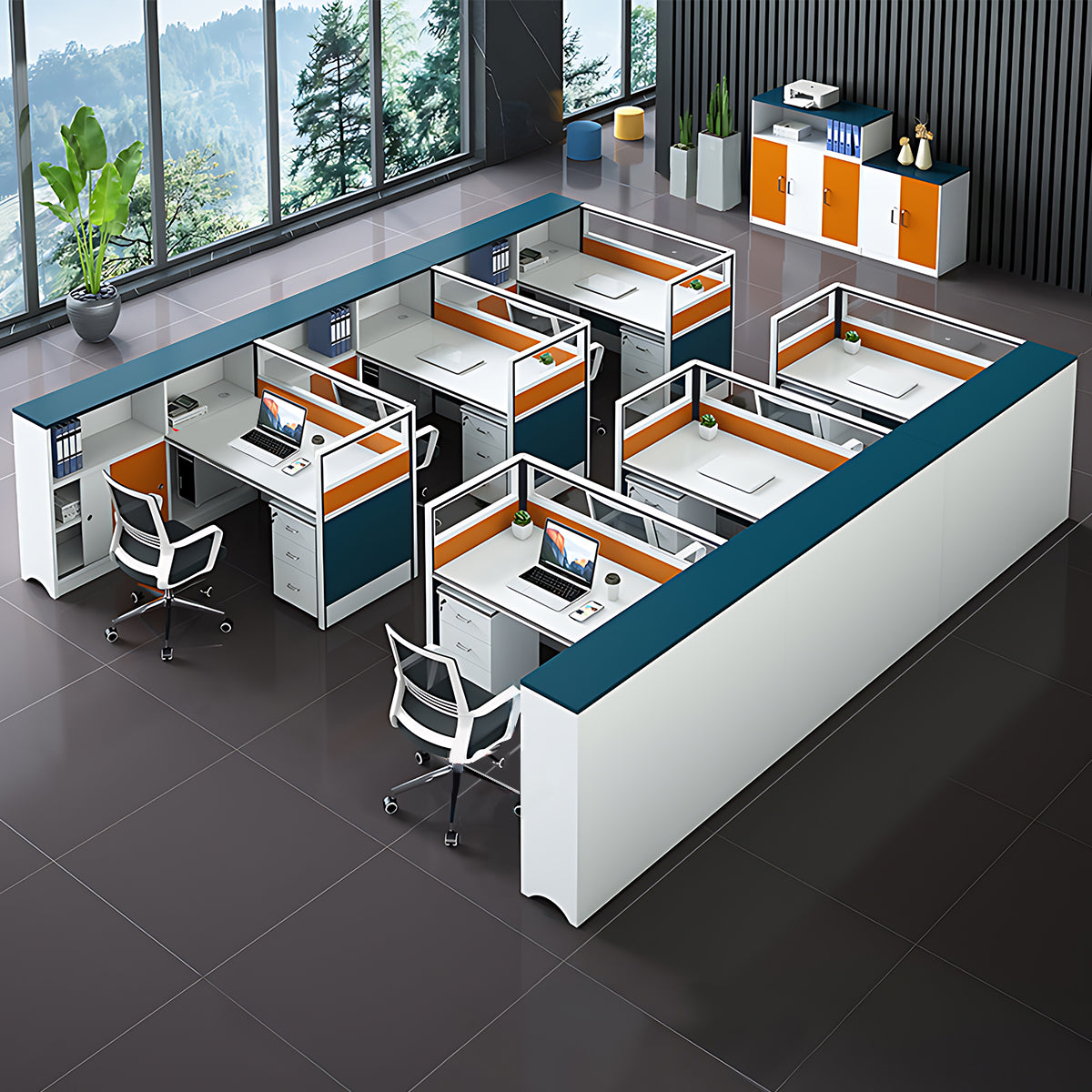 Modern Finance Office Computer Desk and Chair Set with Screen Partition