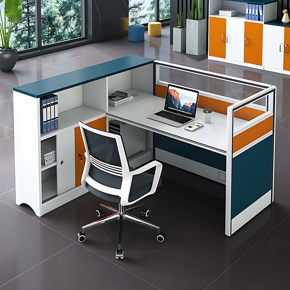 Modern Finance Office Computer Desk and Chair Set with Screen Partition