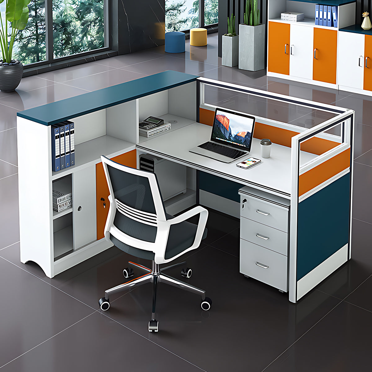 Modern Finance Office Computer Desk and Chair Set with Screen Partition