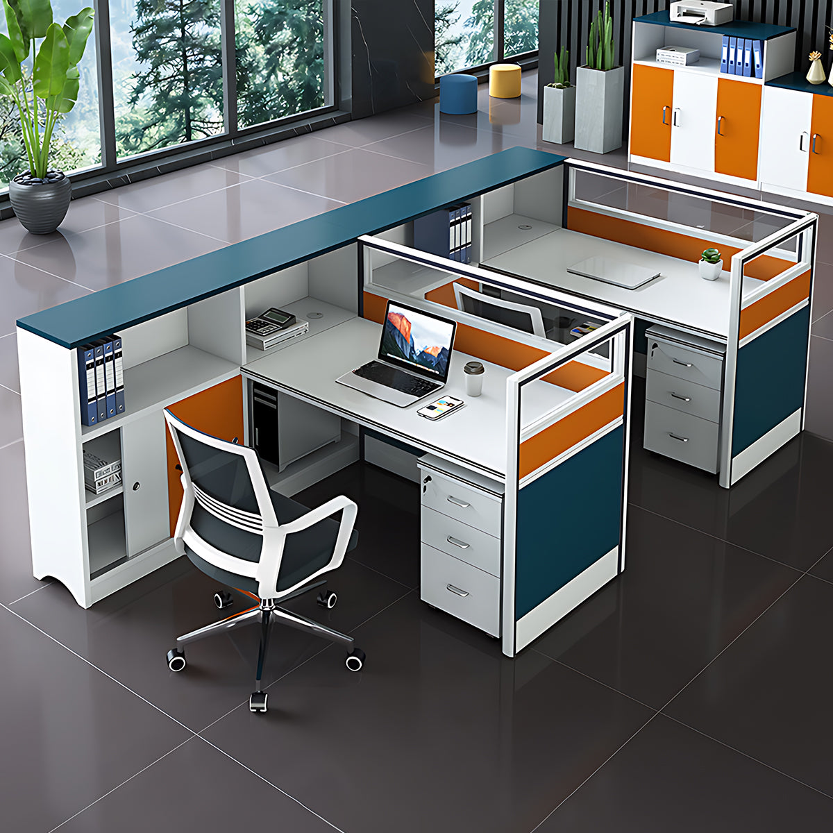 Modern Finance Office Computer Desk and Chair Set with Screen Partition