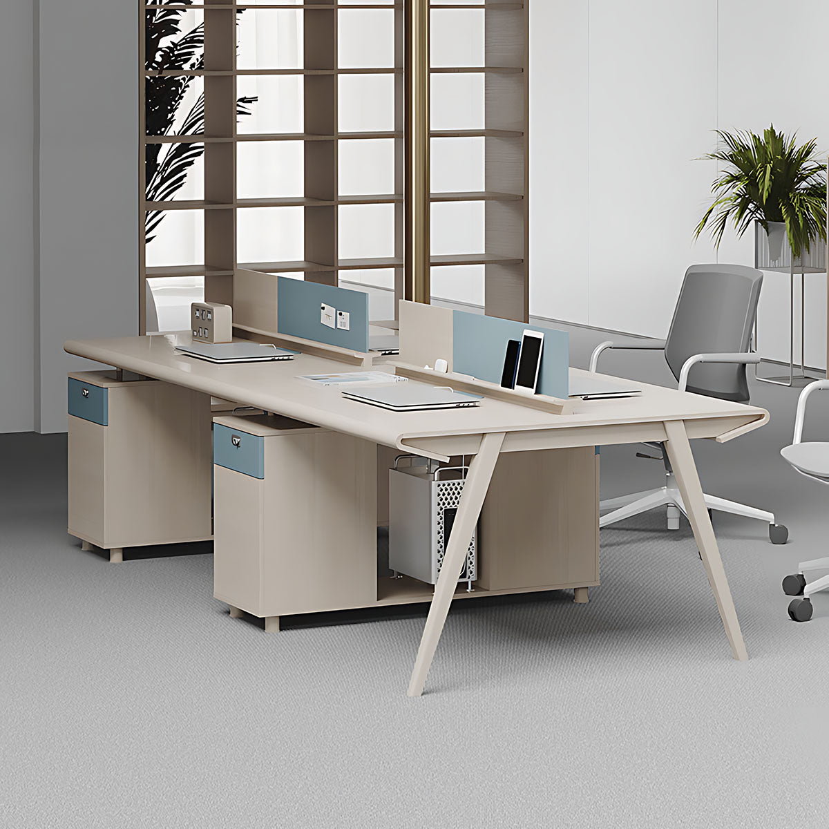 Simple Modern Office Desk and Chair, Solid Wooden Table Legs with Screen Partition