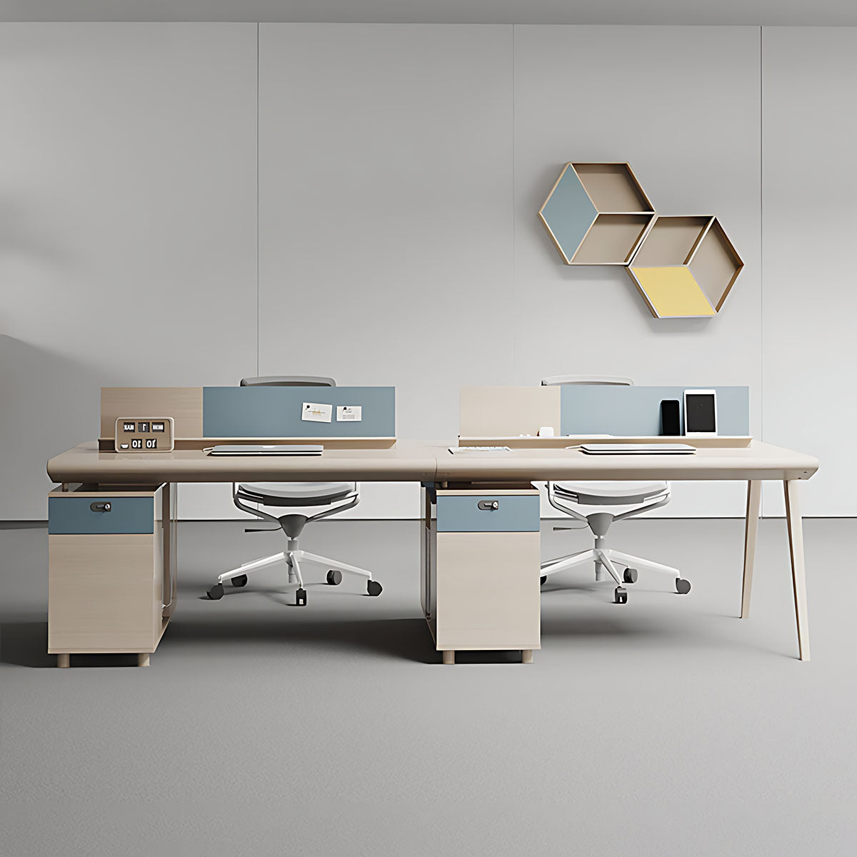 Simple Modern Office Desk and Chair, Solid Wooden Table Legs with Screen Partition