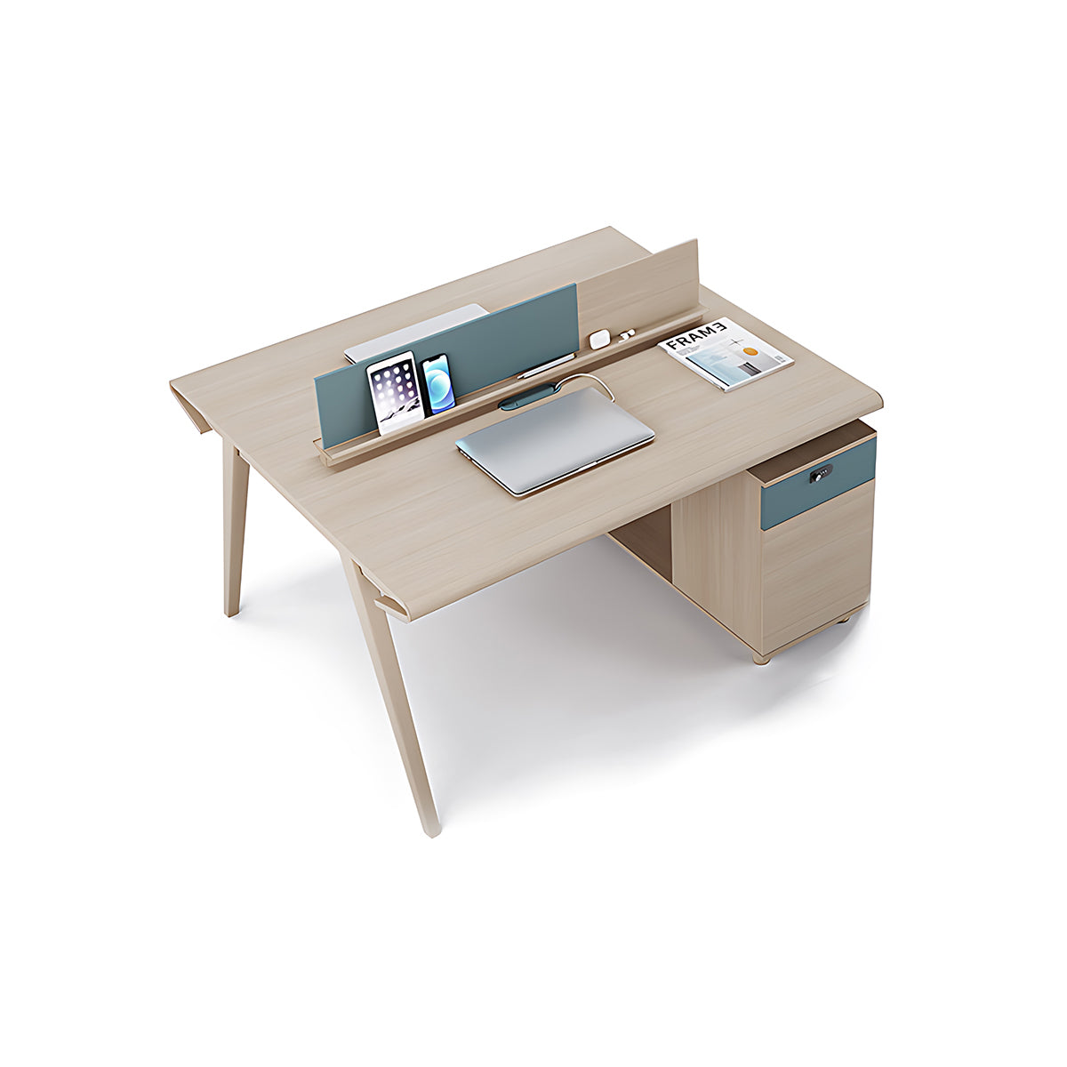 Simple Modern Office Desk and Chair, Solid Wooden Table Legs with Screen Partition