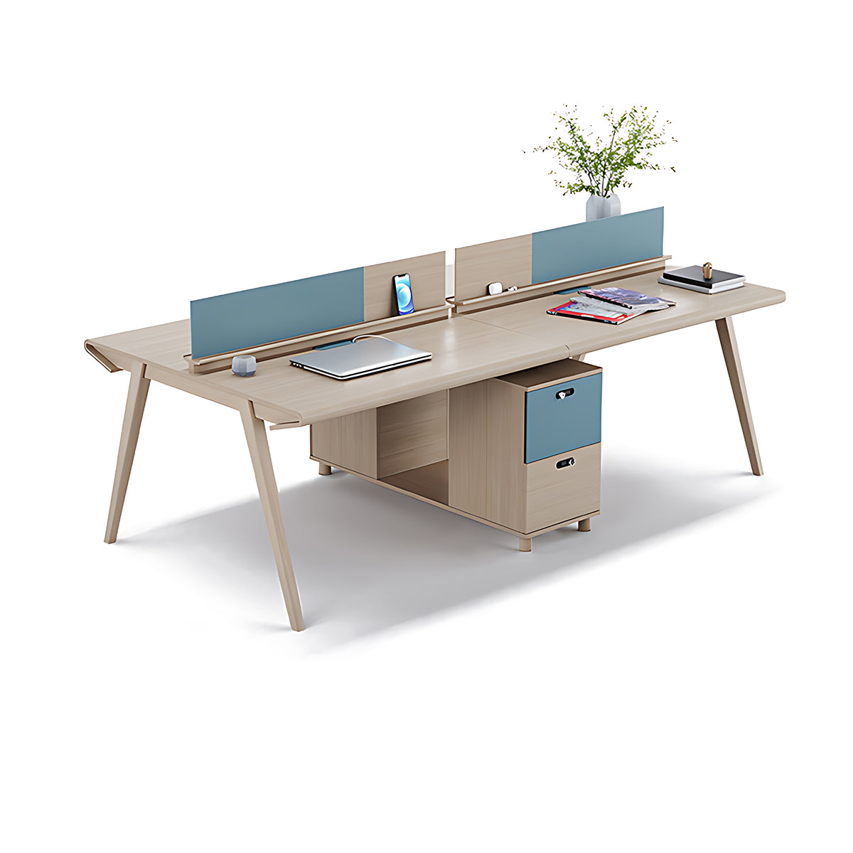 Simple Modern Office Desk and Chair, Solid Wooden Table Legs with Screen Partition