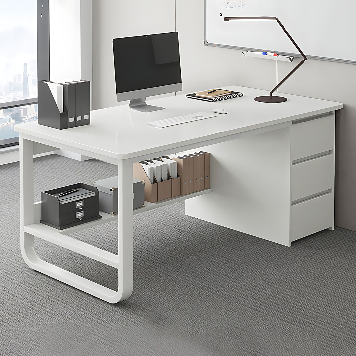 Simple Multiperson Desk and Chair Set, Single Workstation