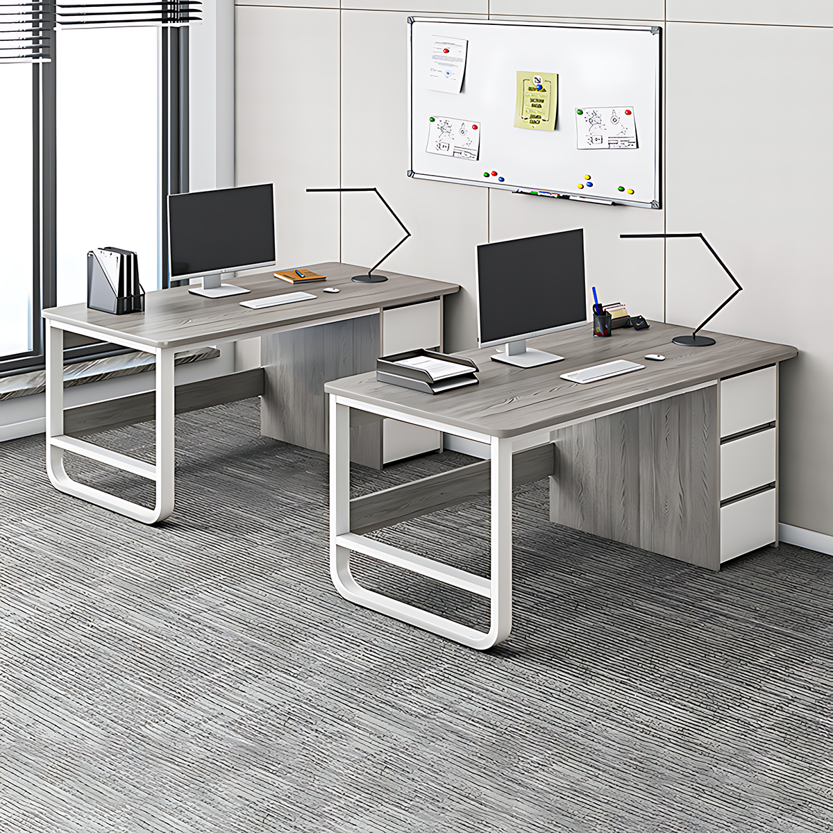 Simple Multiperson Desk and Chair Set, Single Workstation