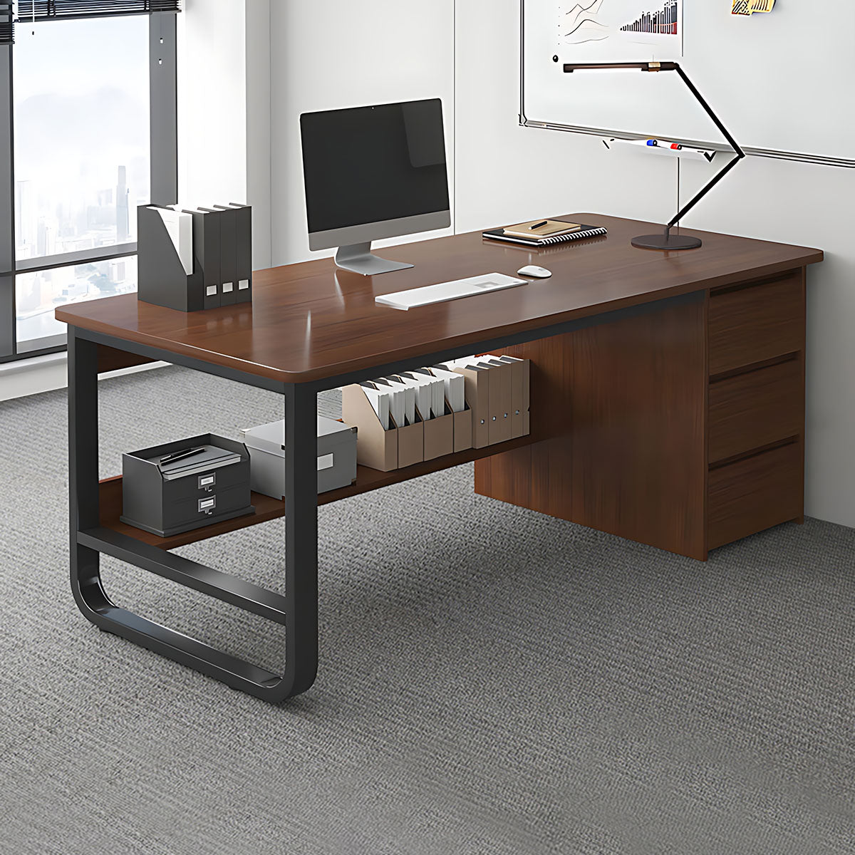 Simple Multiperson Desk and Chair Set, Single Workstation