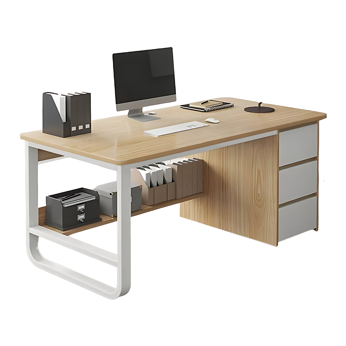 Simple Multiperson Desk and Chair Set, Single Workstation