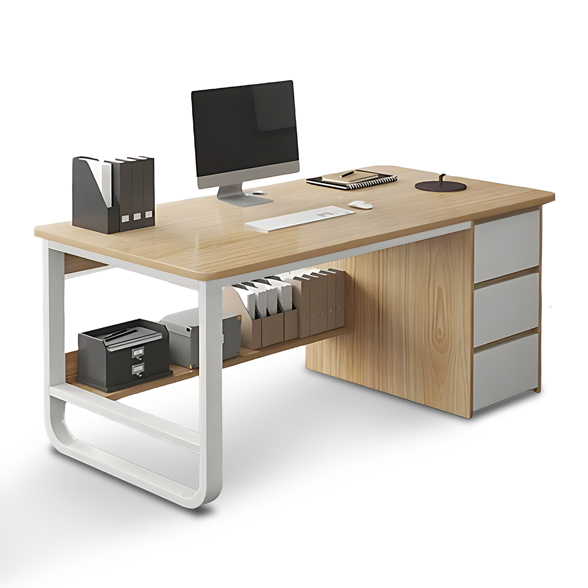 Simple Multiperson Desk and Chair Set, Single Workstation