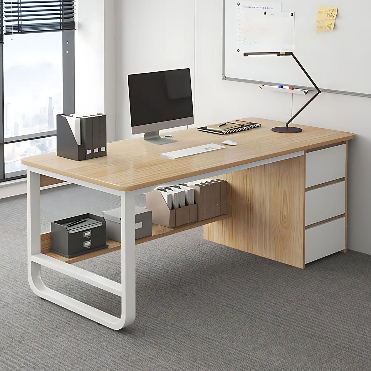 Simple Multiperson Desk and Chair Set, Single Workstation