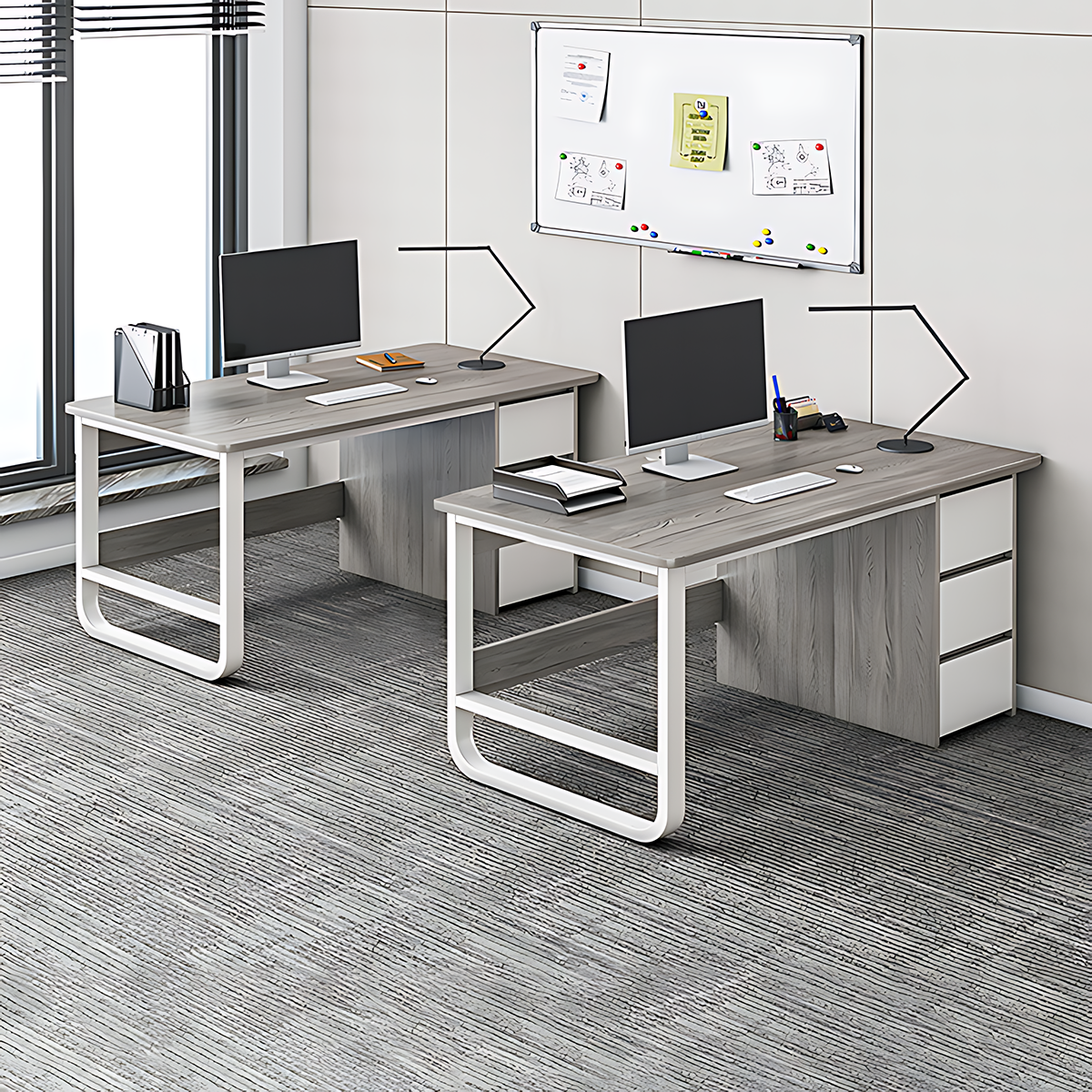 Simple Multiperson Desk and Chair Set, Single Workstation