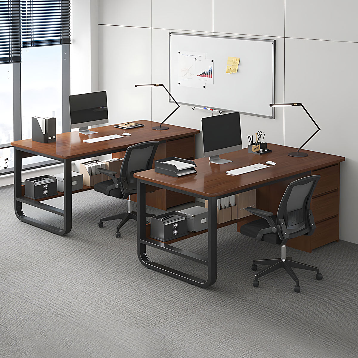 Simple Multiperson Desk and Chair Set, Single Workstation