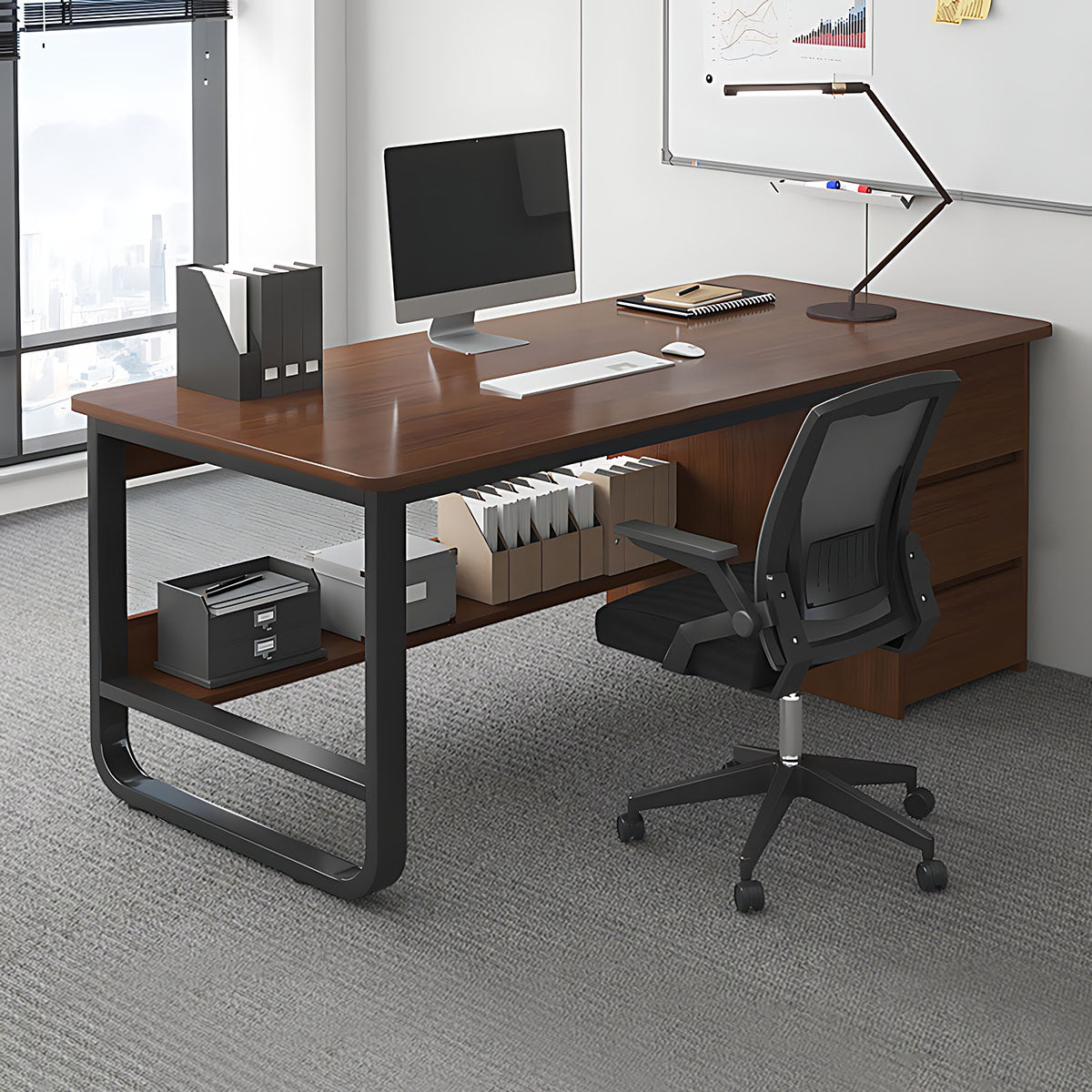 Simple Multiperson Desk and Chair Set, Single Workstation