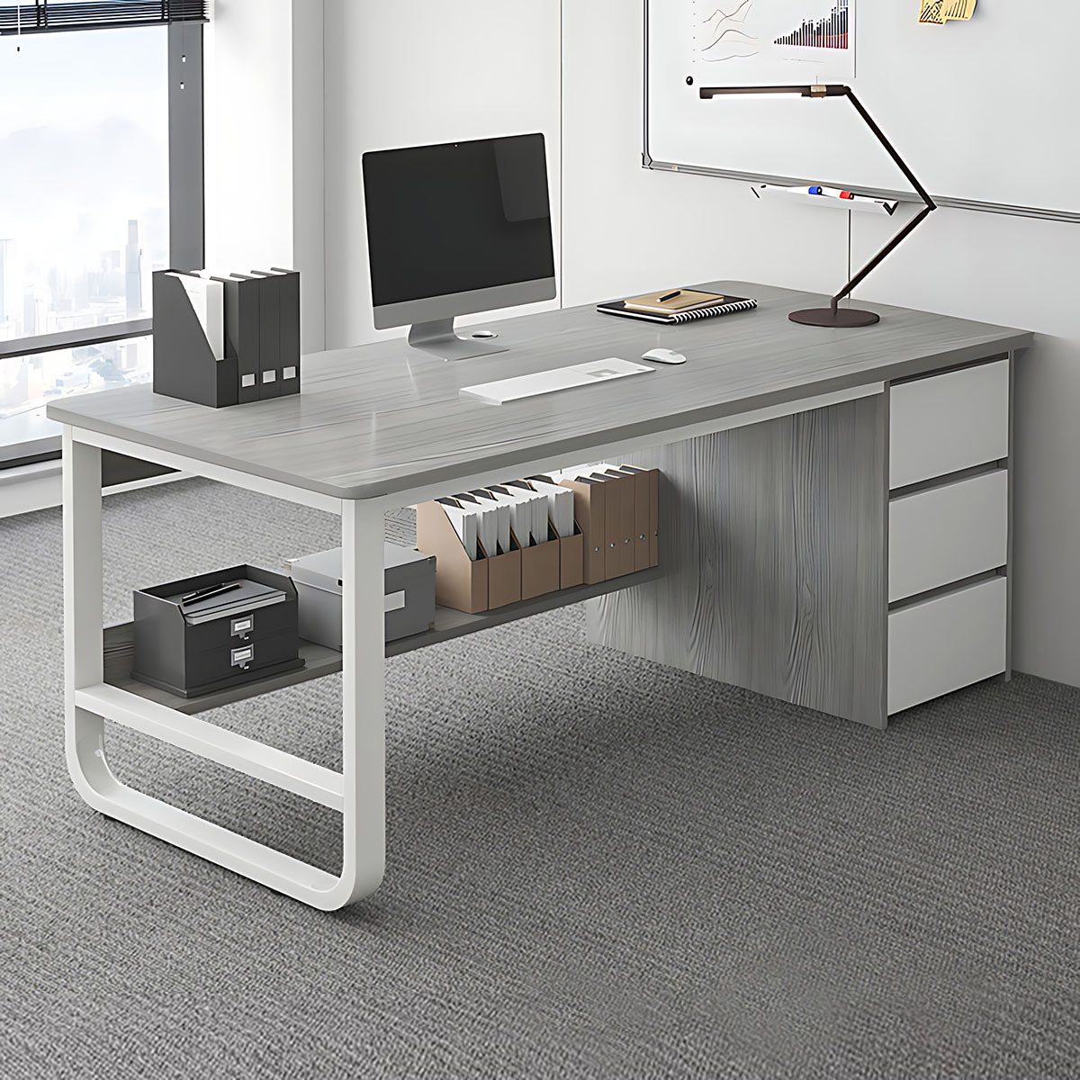 Simple Multiperson Desk and Chair Set, Single Workstation