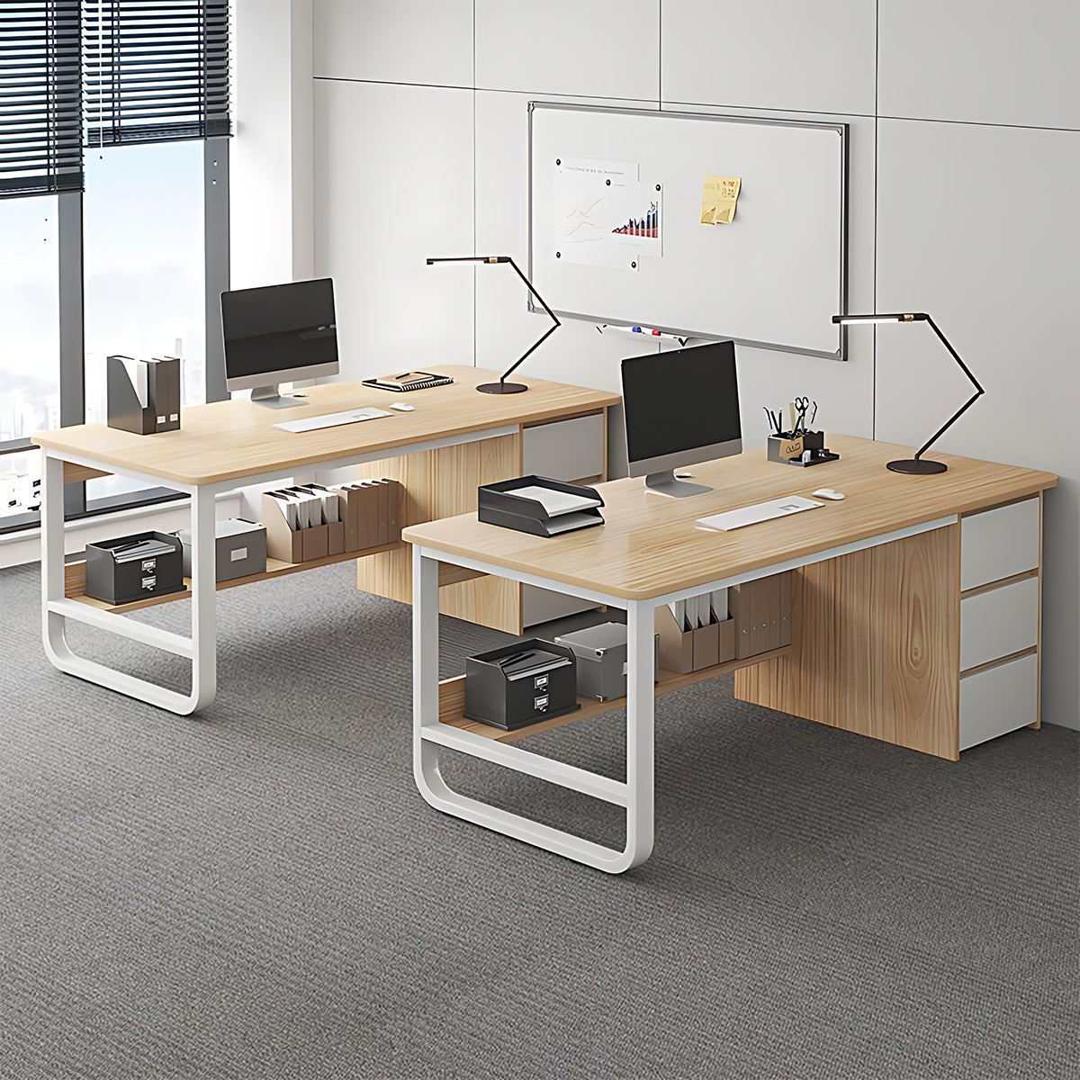 Simple Multiperson Desk and Chair Set, Single Workstation