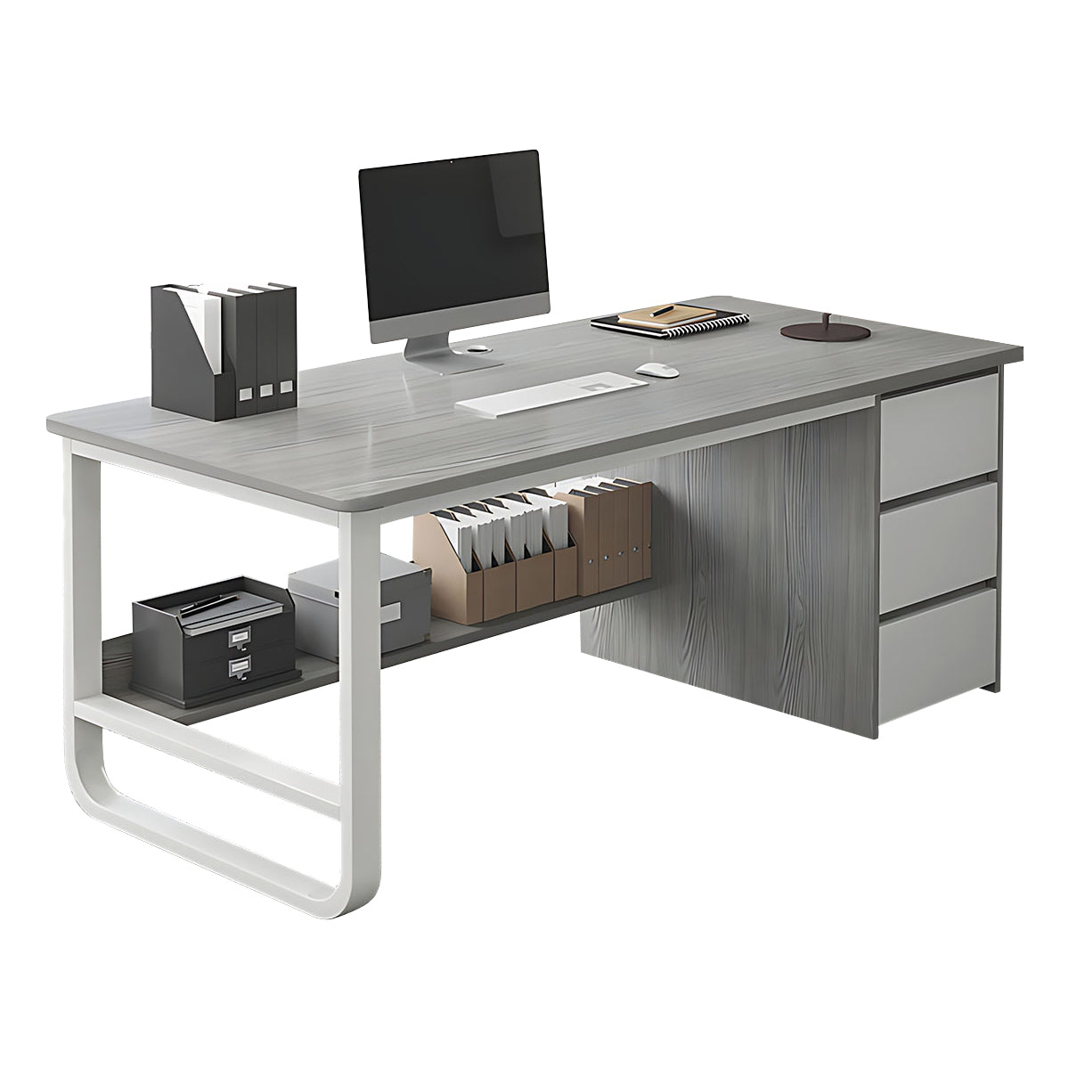 Simple Multiperson Desk and Chair Set, Single Workstation