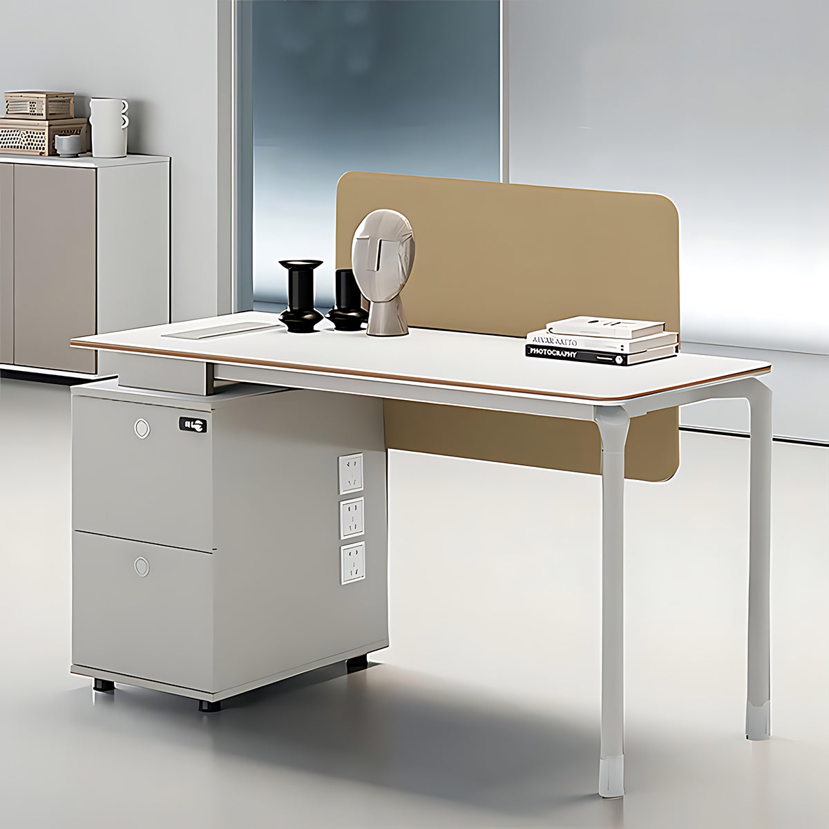 Simple Modern Desk, Free Combination with Screen and Multifunctional Storage Cabinet, Warm White